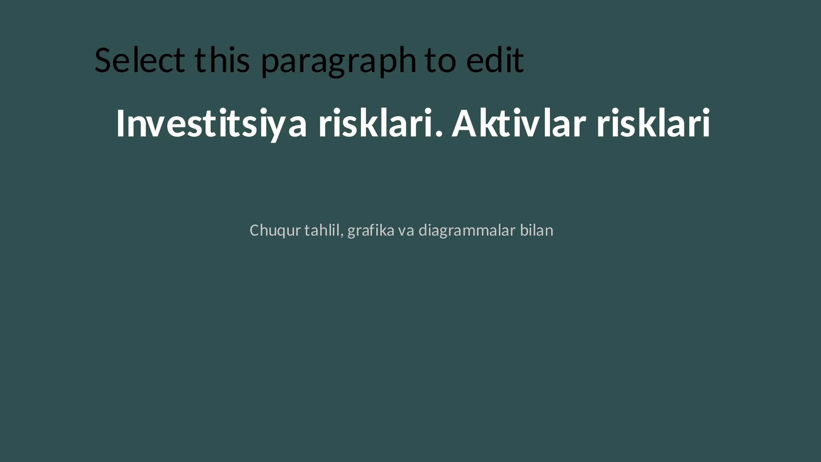 Investitsiya risklari. Aktivlar risklari