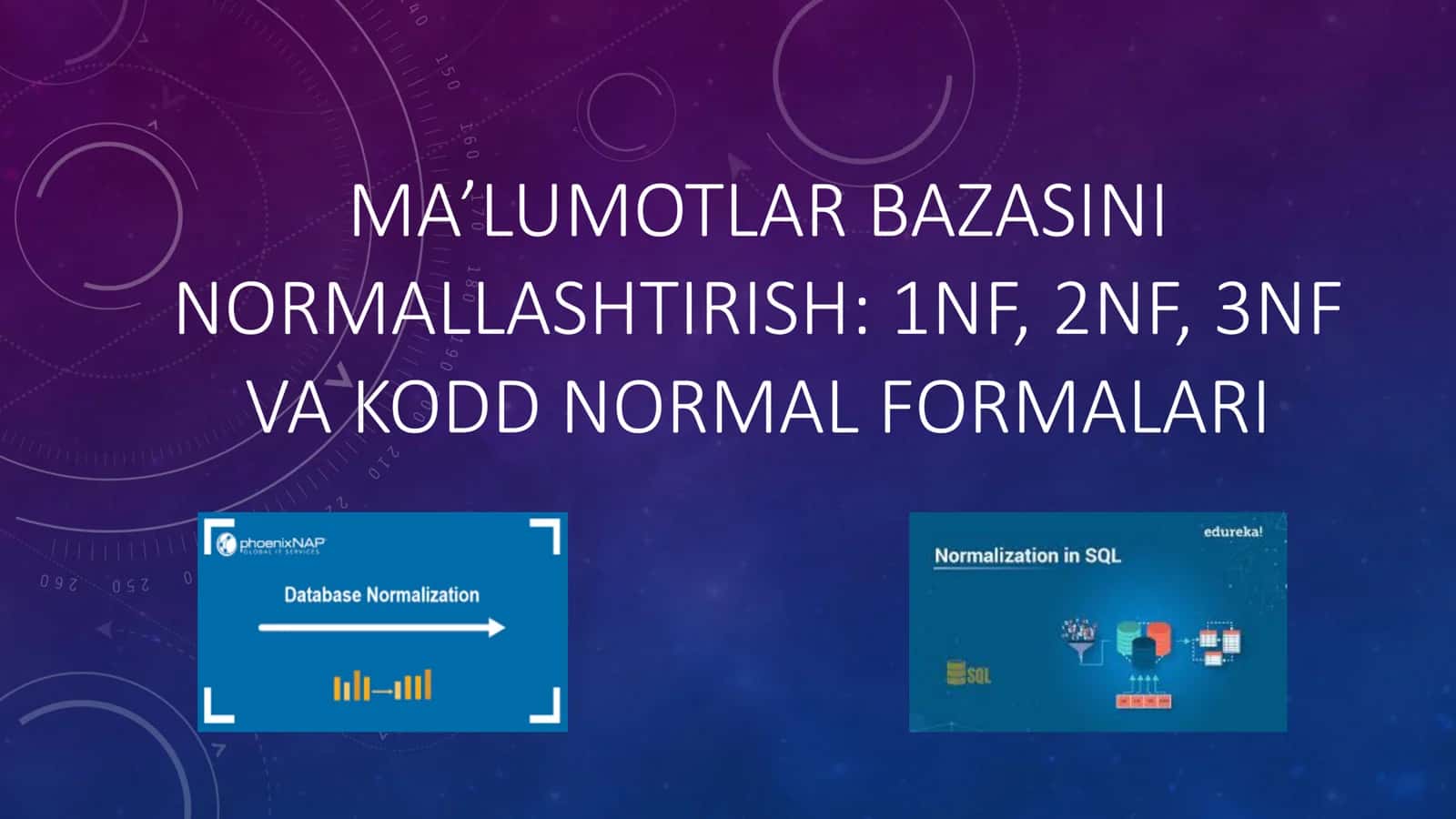 MA’LUMOTLAR BAZASINI NORMALLASHTIRISH: 1NF, 2NF, 3NF VA KODD NORMAL FORMALARI