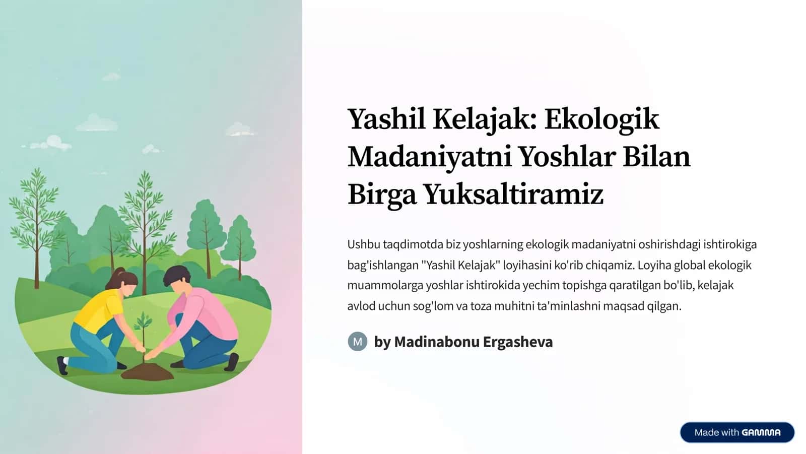 Yashil Kelajak: Ekologik Madaniyatni Yoshlar Bilan Birga Yuksaltiramiz