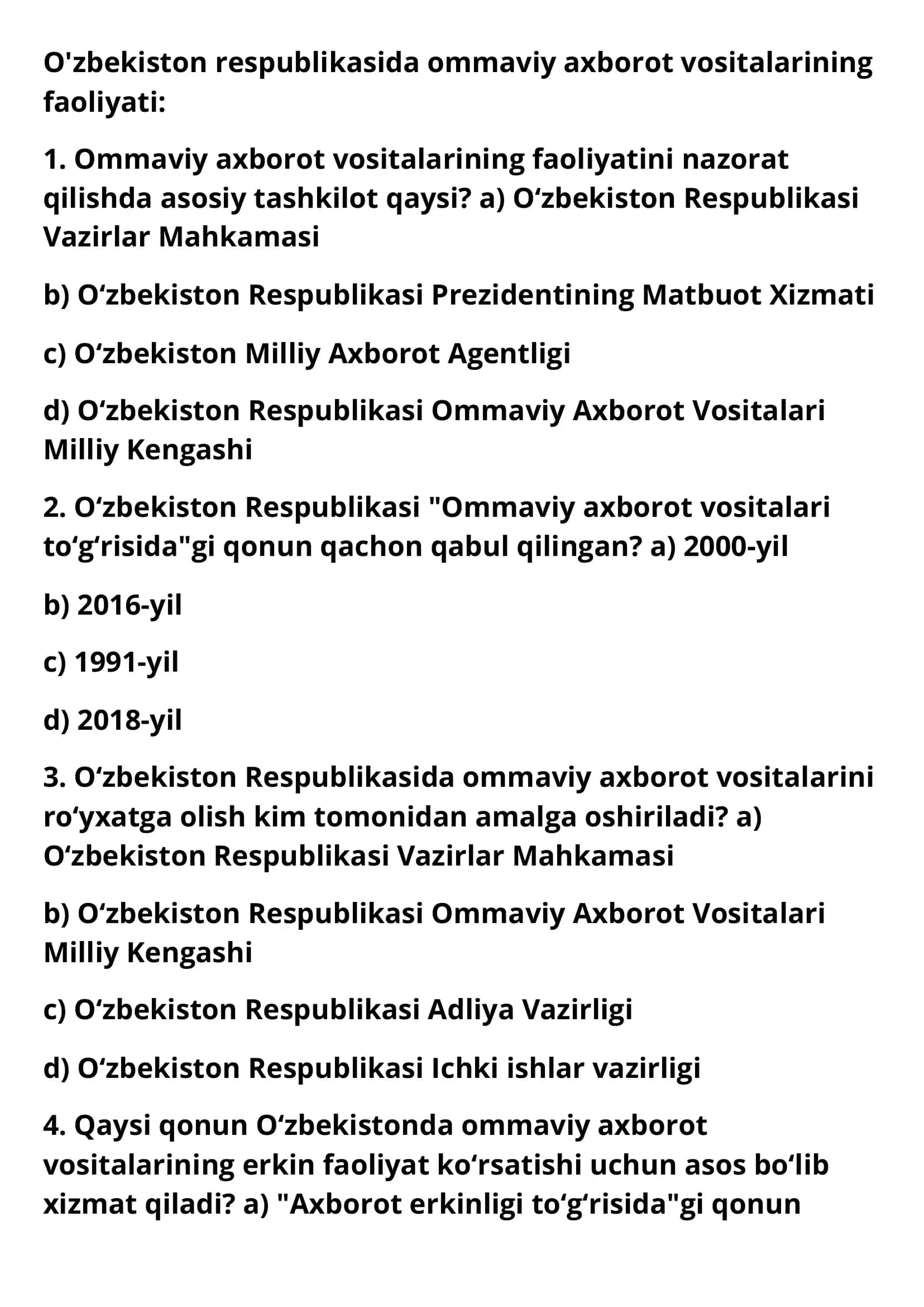 Ommaviy axborot vositalari faoliyati