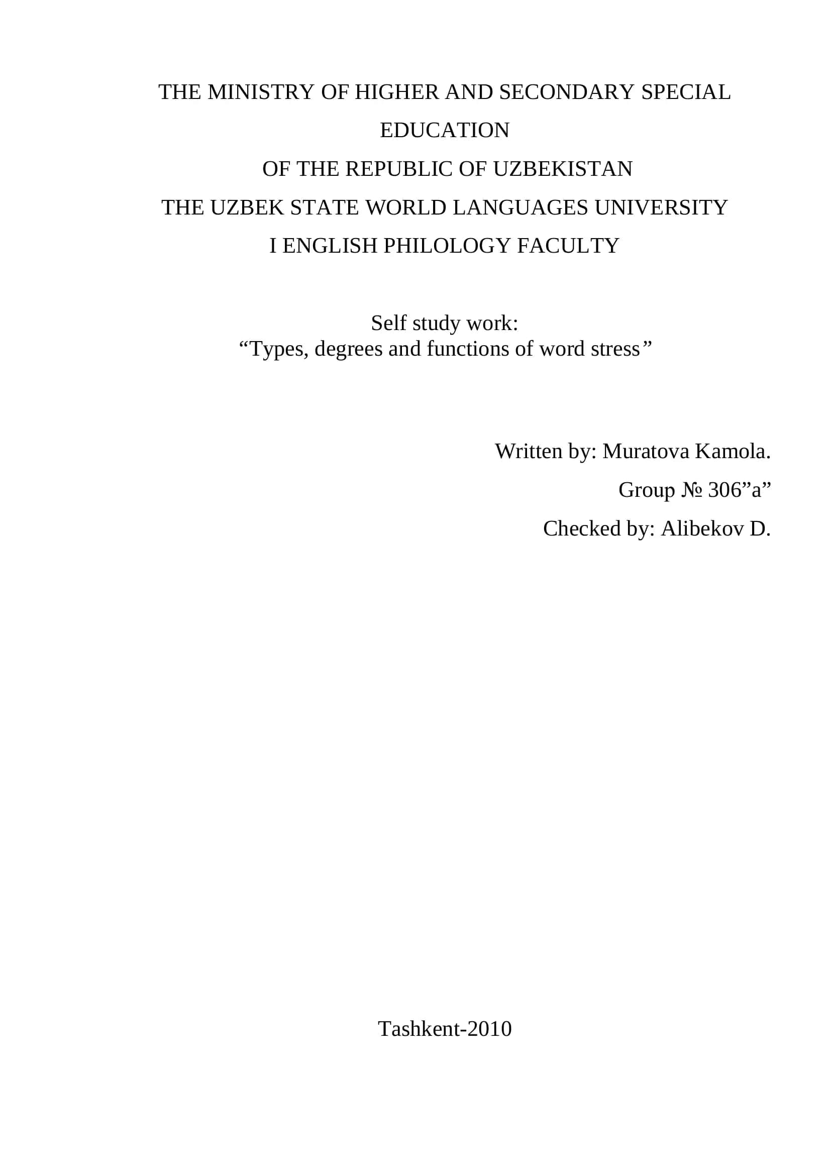 Types, degrees, and functions of word stress in English