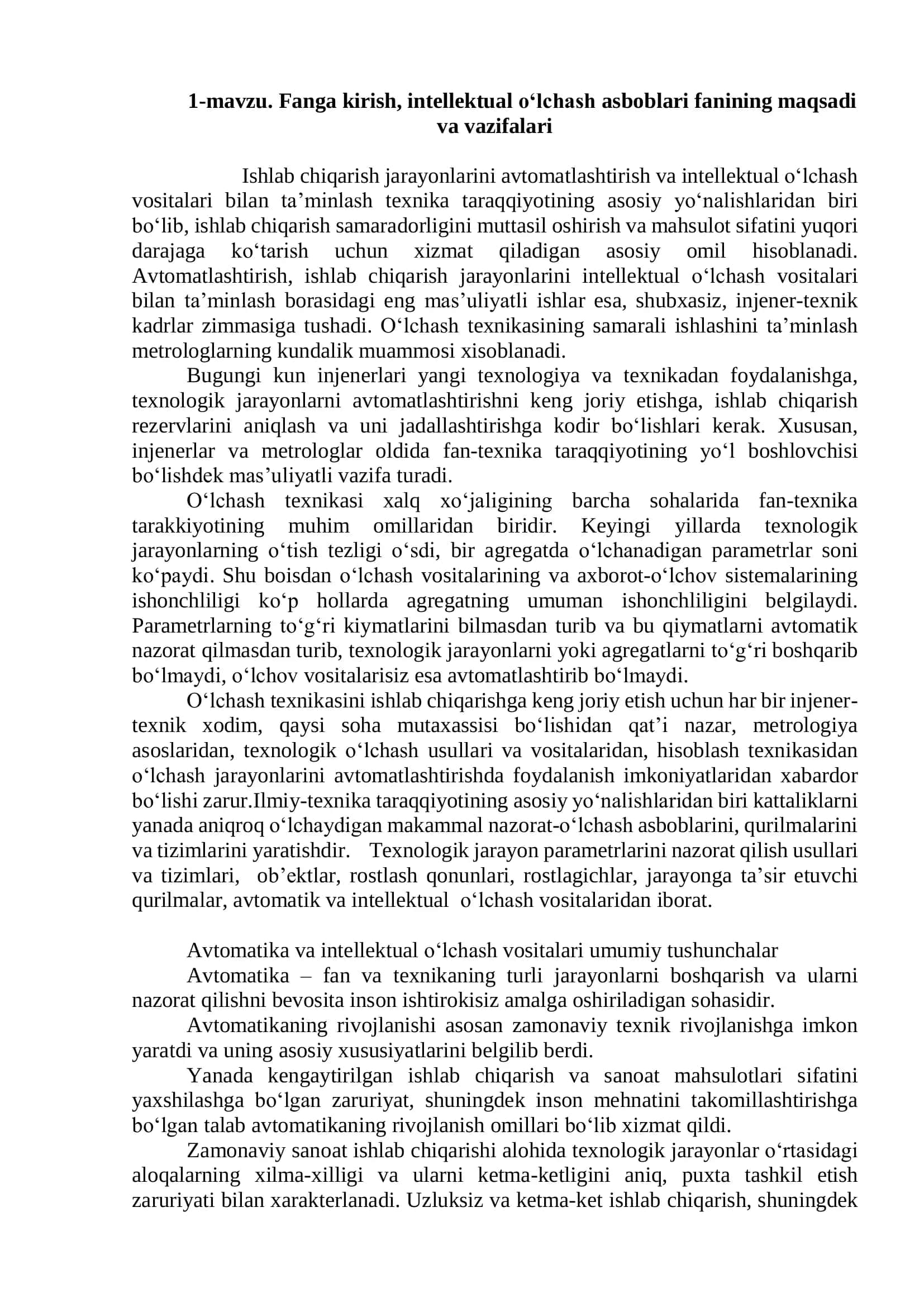 Fanga kirish, intellektual o‘lchash asboblari