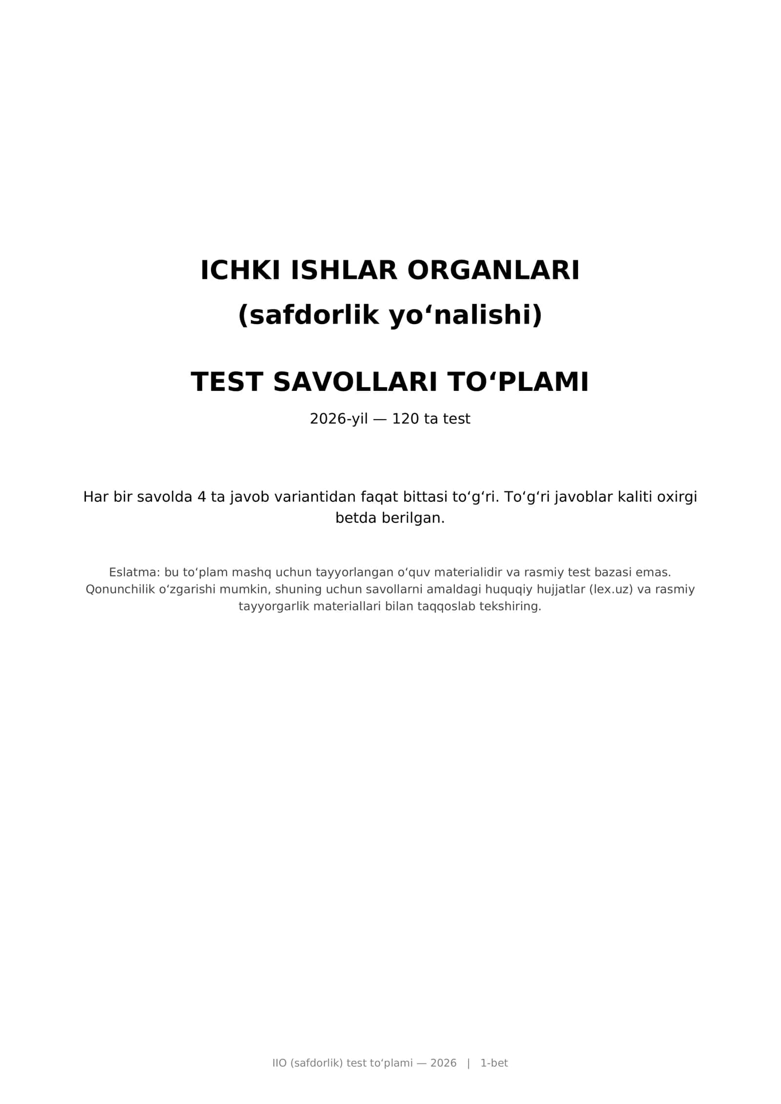 IIO (safdorlik) test toʻplami — 2026 | 2-bet