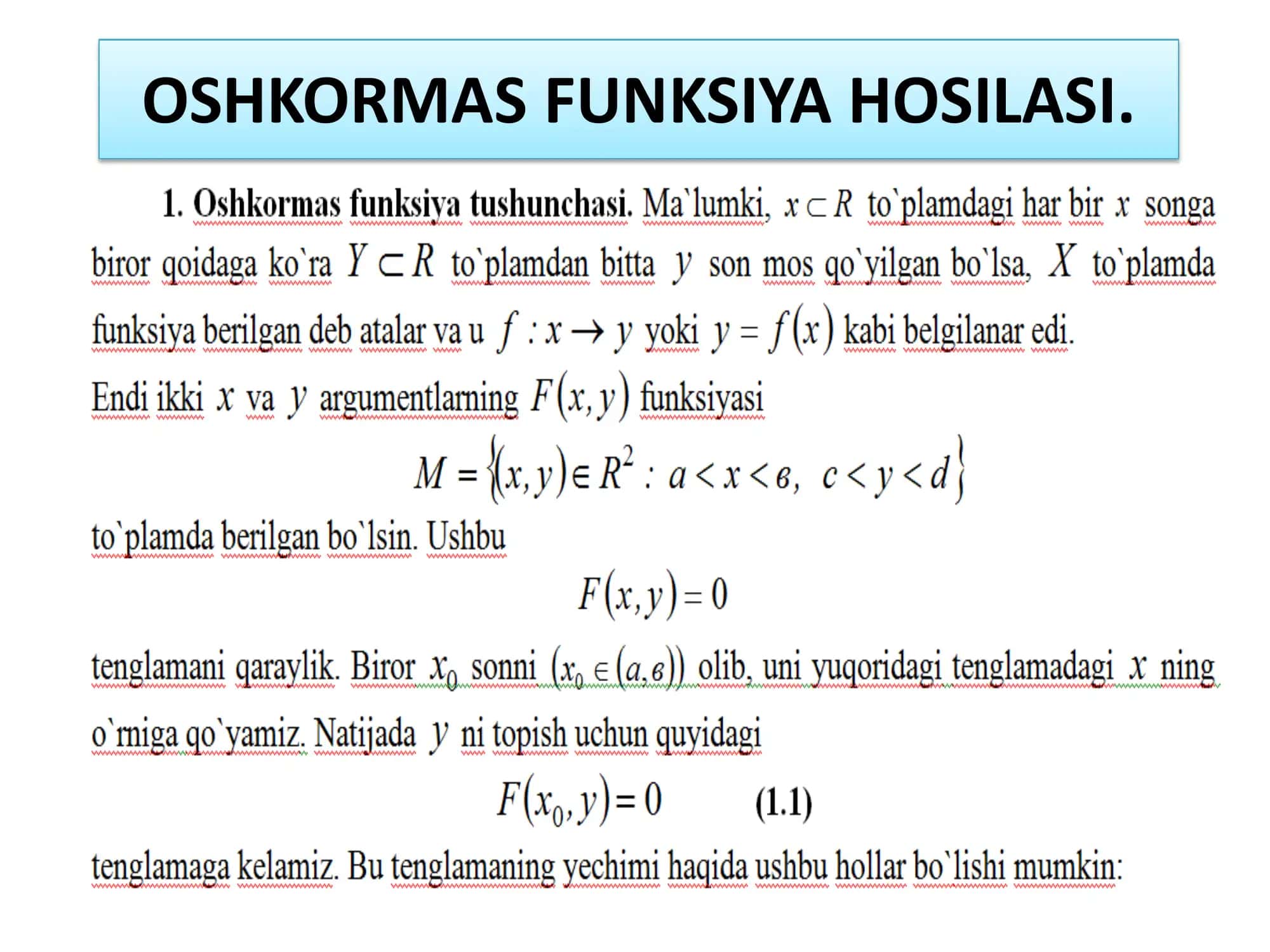 OSHKORMAS FUNKSIYA HOSILASI
