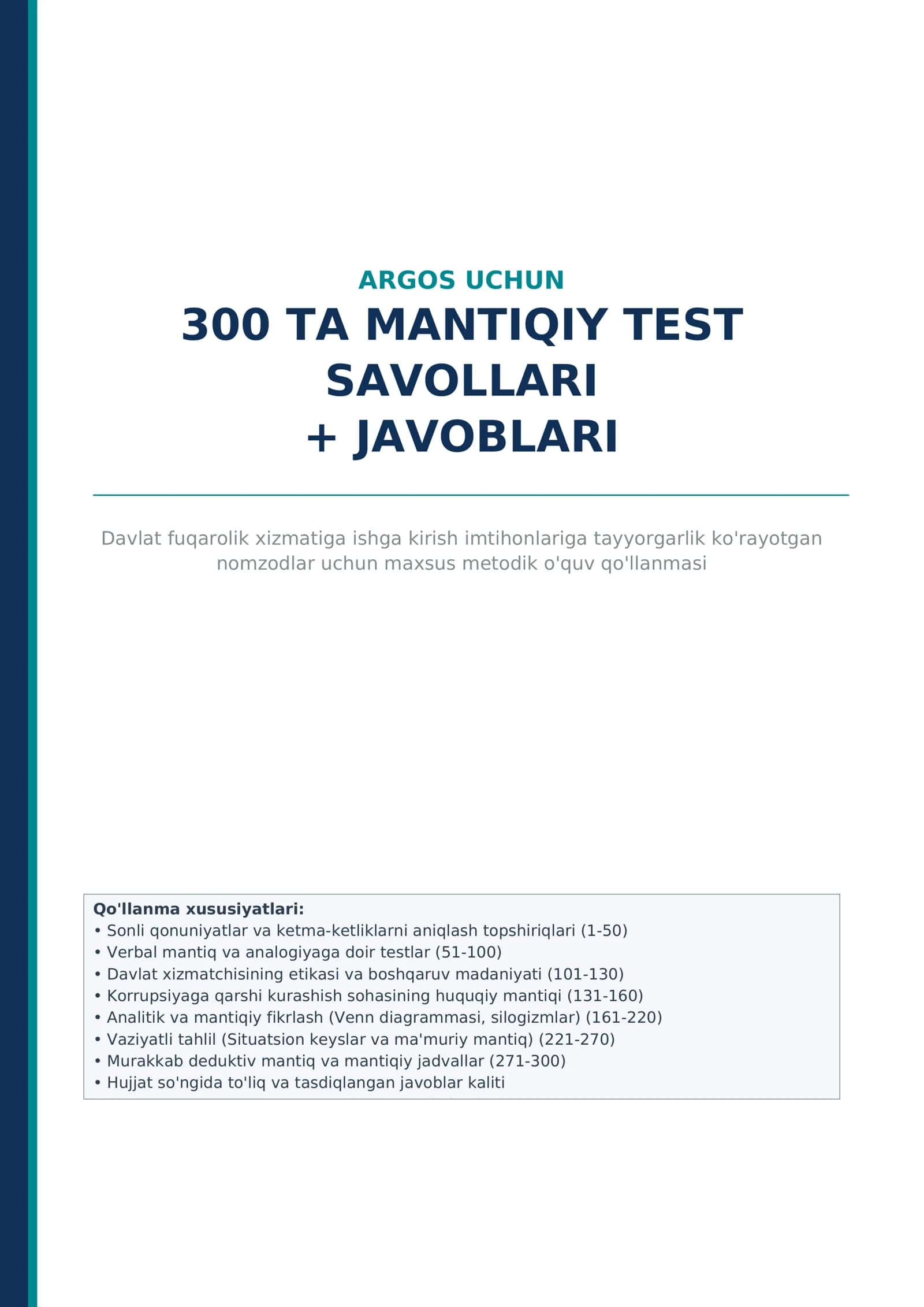 ARGOS uchun 300 ta mantiqiy test savollari + javoblari
