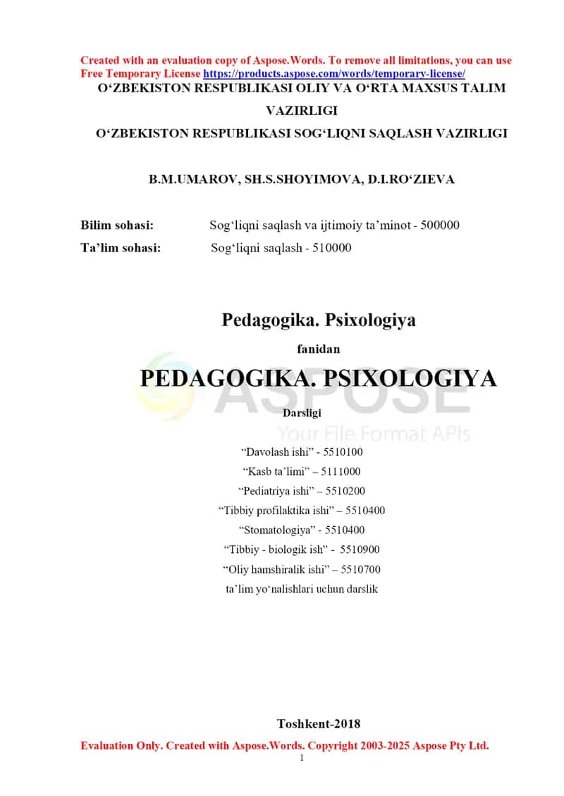 Pedagogika. Psixologiya. Darslik