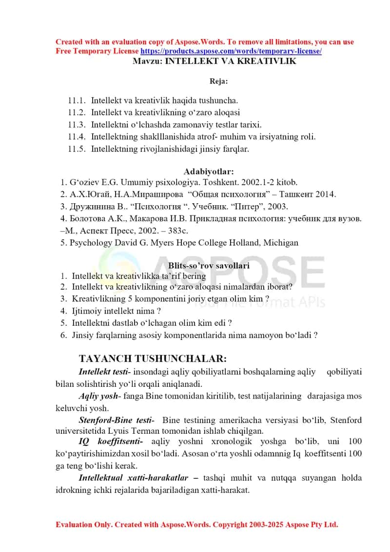 Intellekt va kreativlik haqida tushuncha
