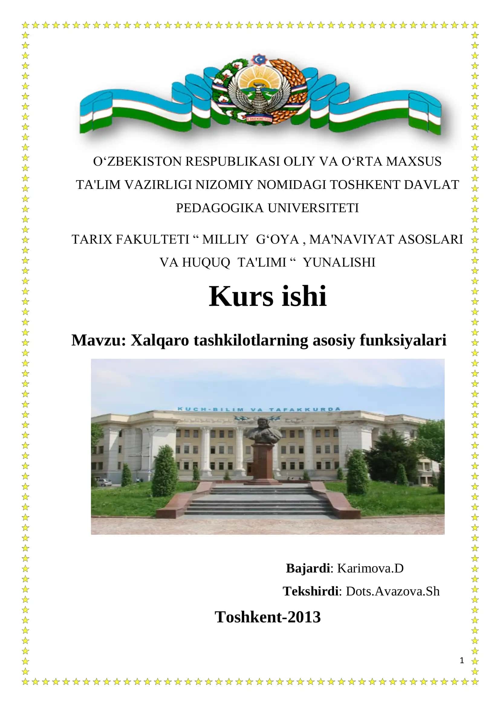 Xalqaro tashkilotlarning asosiy funksiyalari
