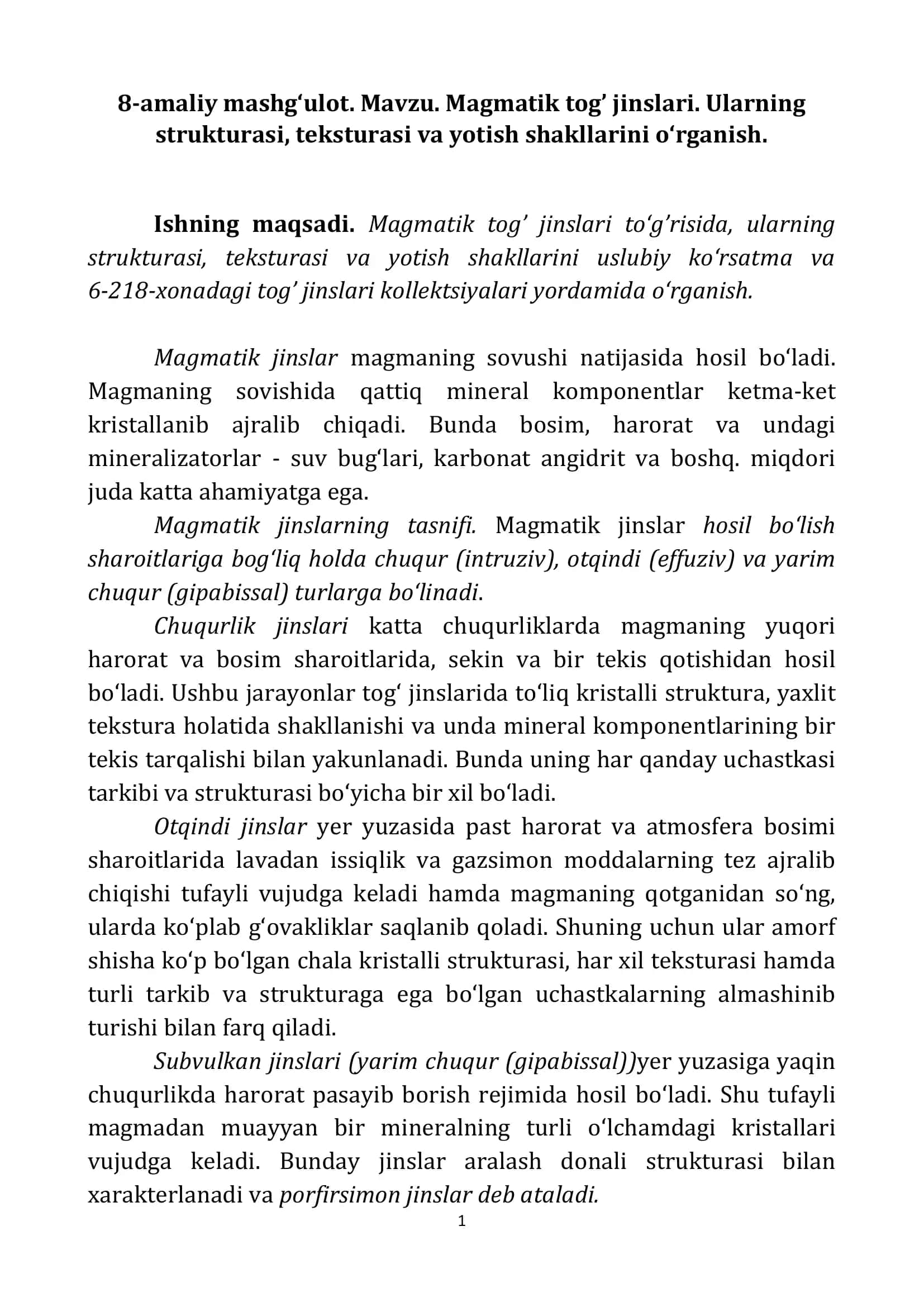 Magmatik tog’ jinslari