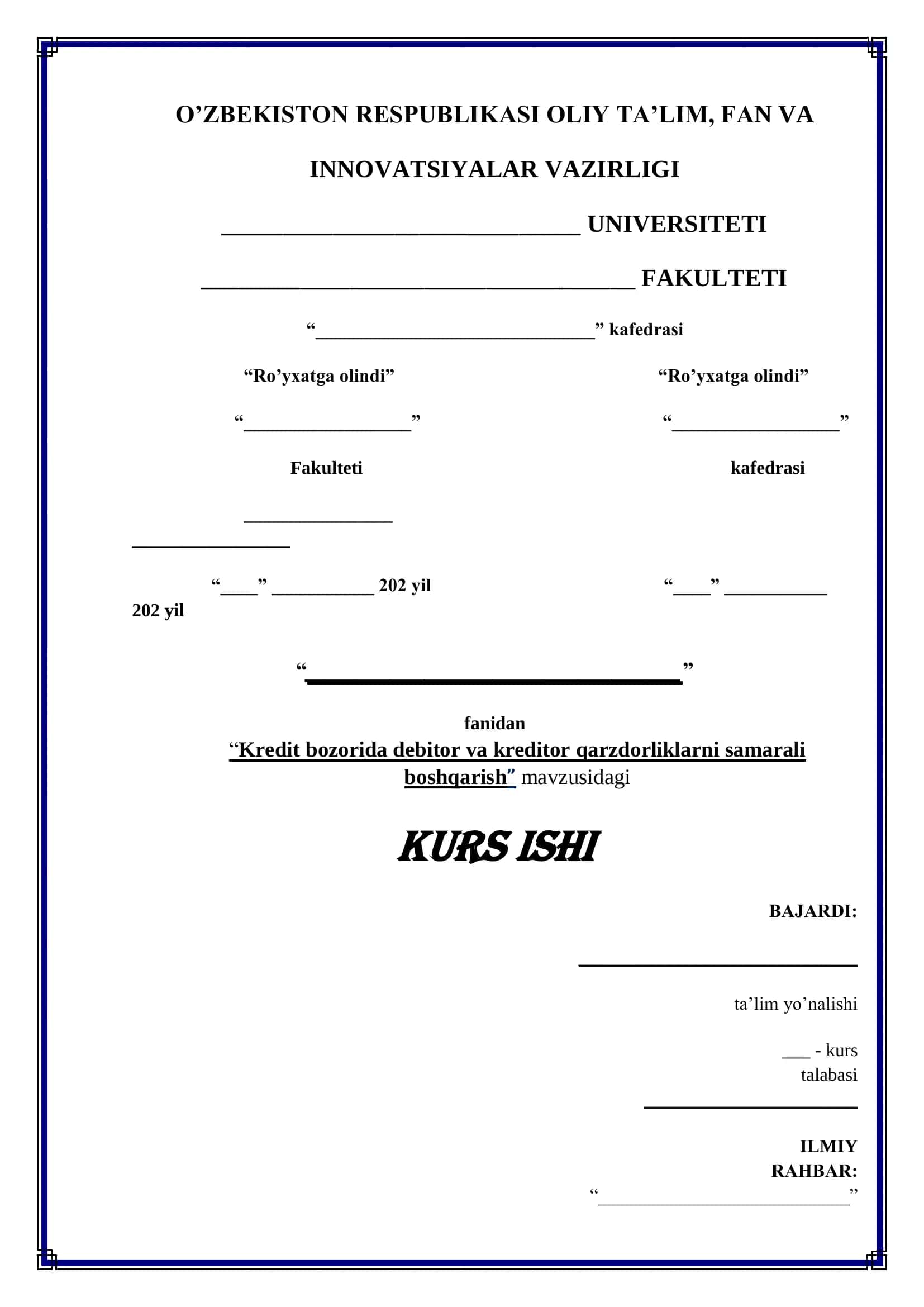 Kredit bozorida debitor va kreditor qarzdorliklarni samarali boshqarish