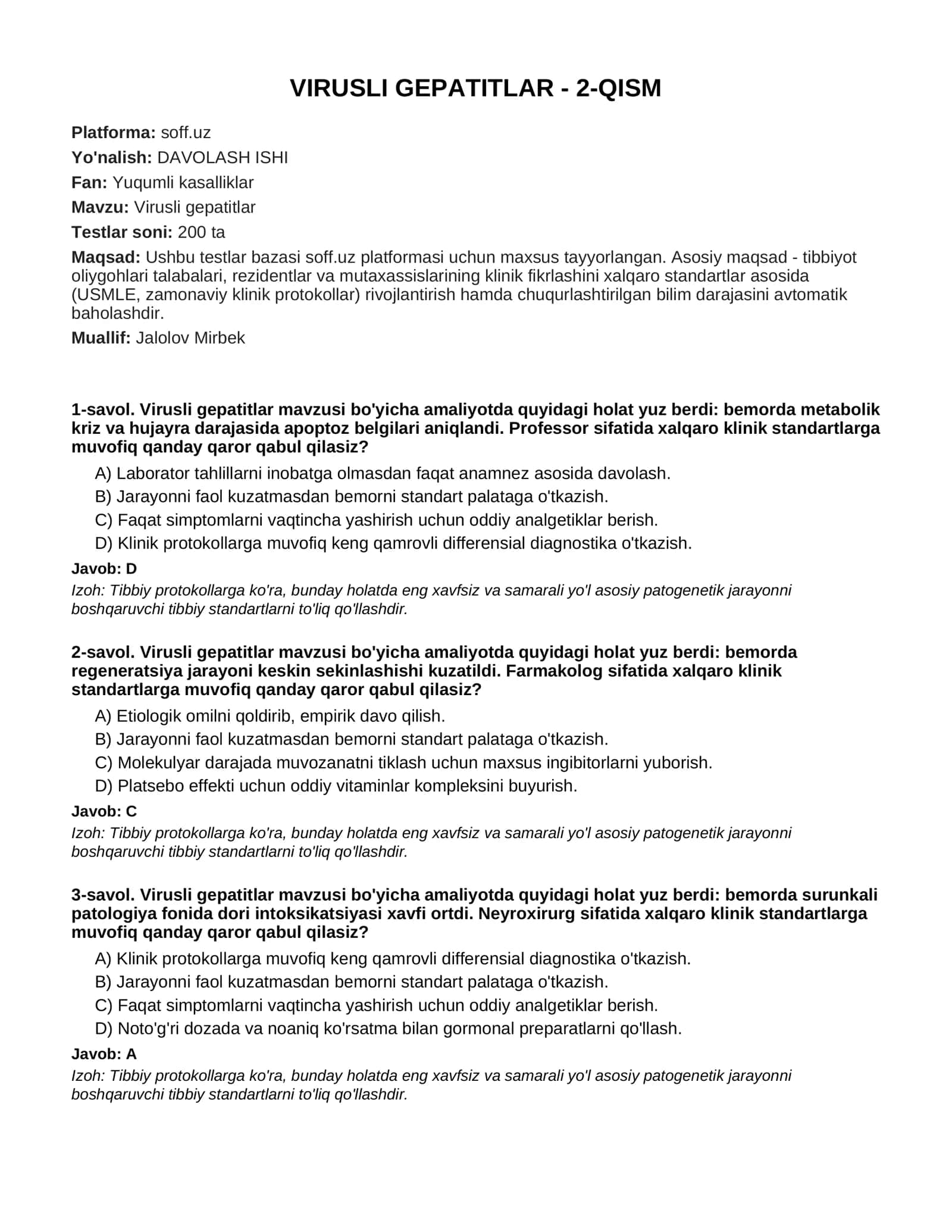VIRUSLI GEPATITLAR - 2-QISM
