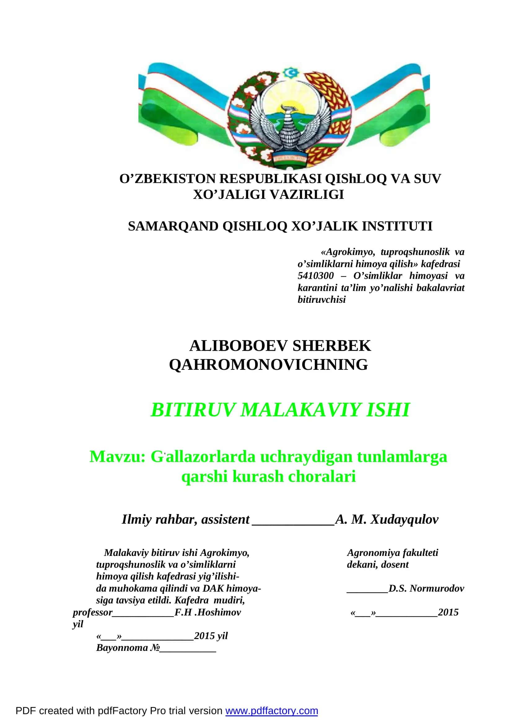 G'allazorlarda uchraydigan tunlamlarga qarshi kurash choralari