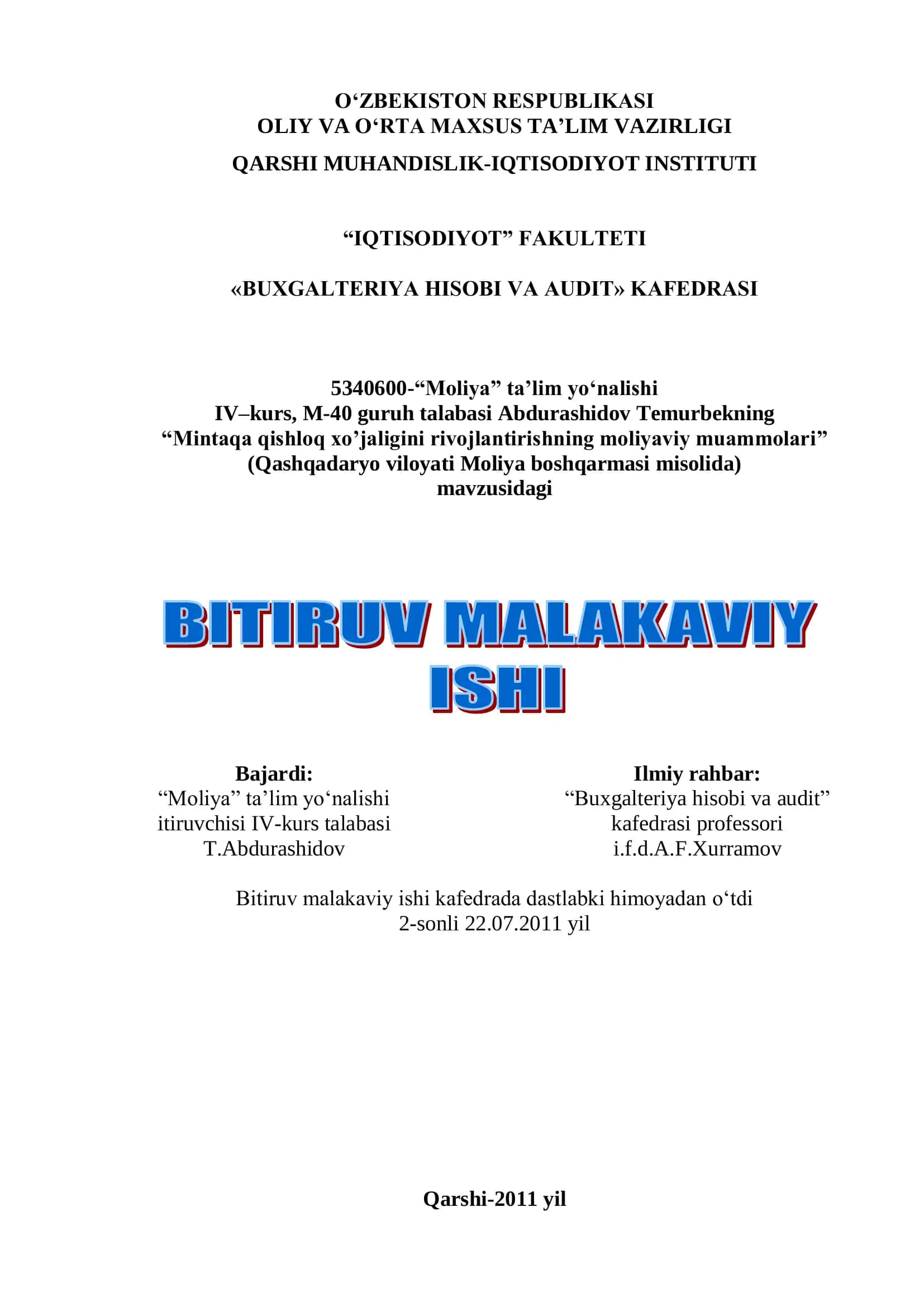 Qishloq xo'jaligini rivojlantirishning moliyaviy muammolari
