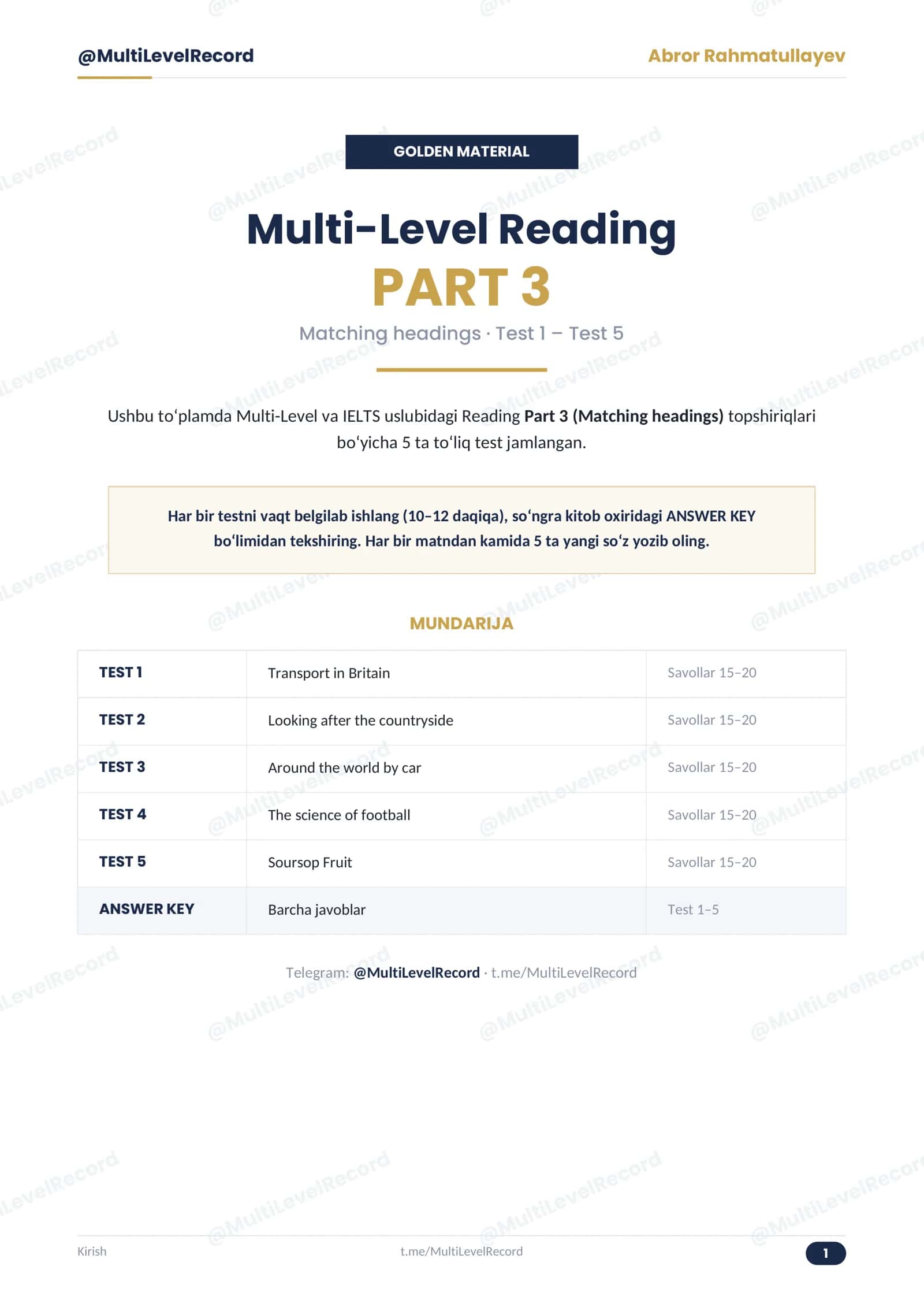 Multi-Level Reading Part 3