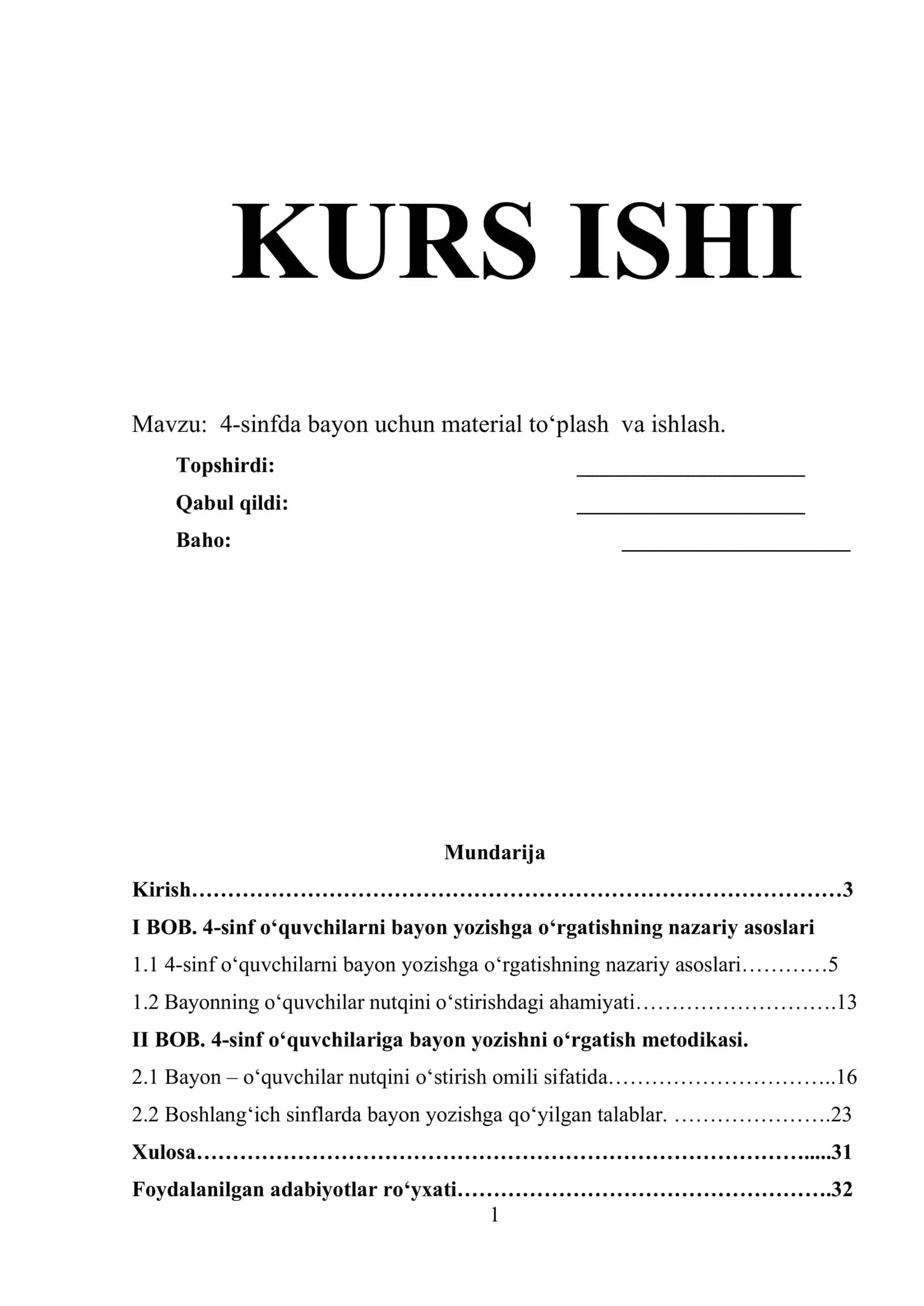 Mavzu: 4-sinfda bayon uchun material to‘plash va ishlash