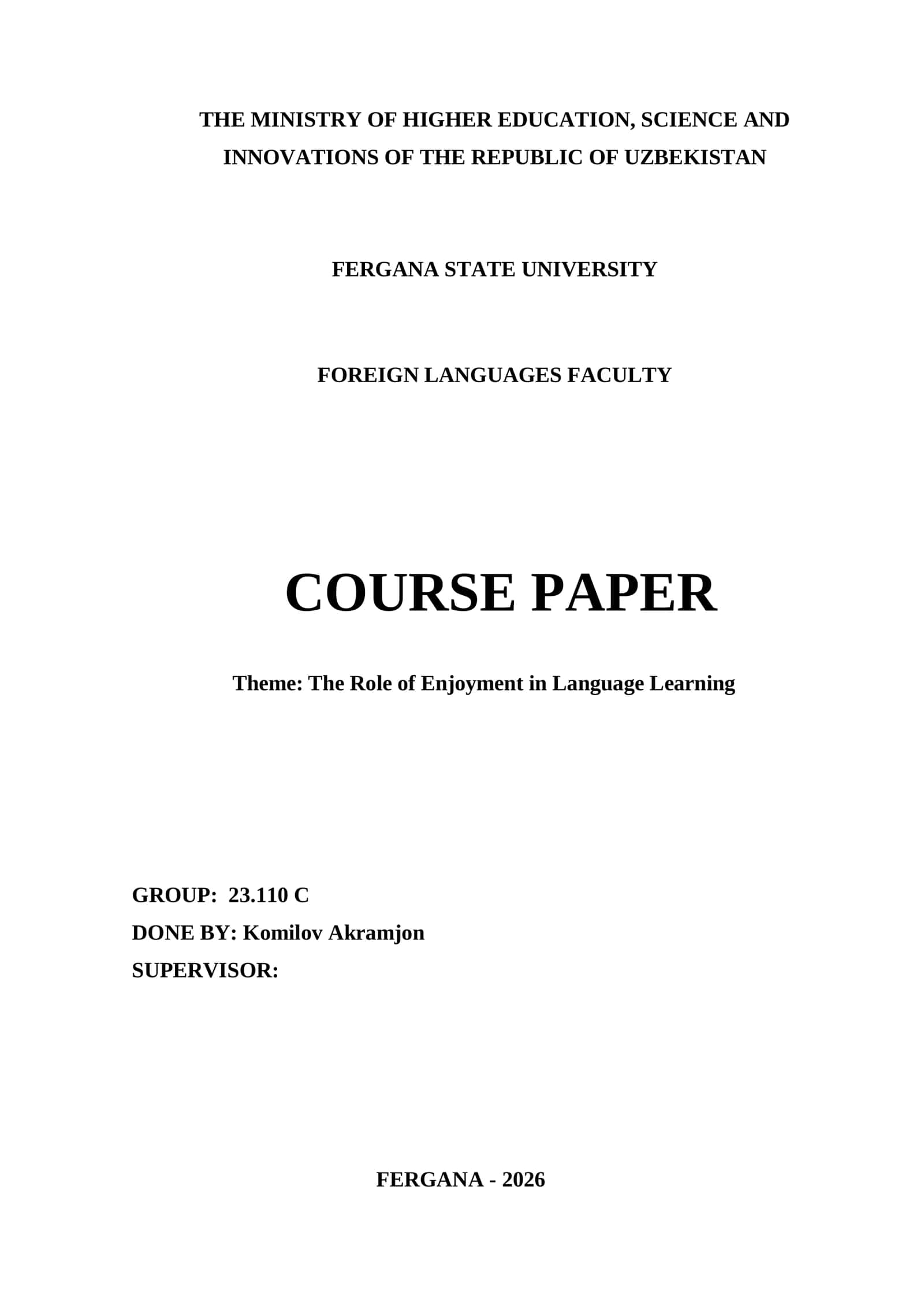 Course Paper: The Role of Enjoyment in Language Learning