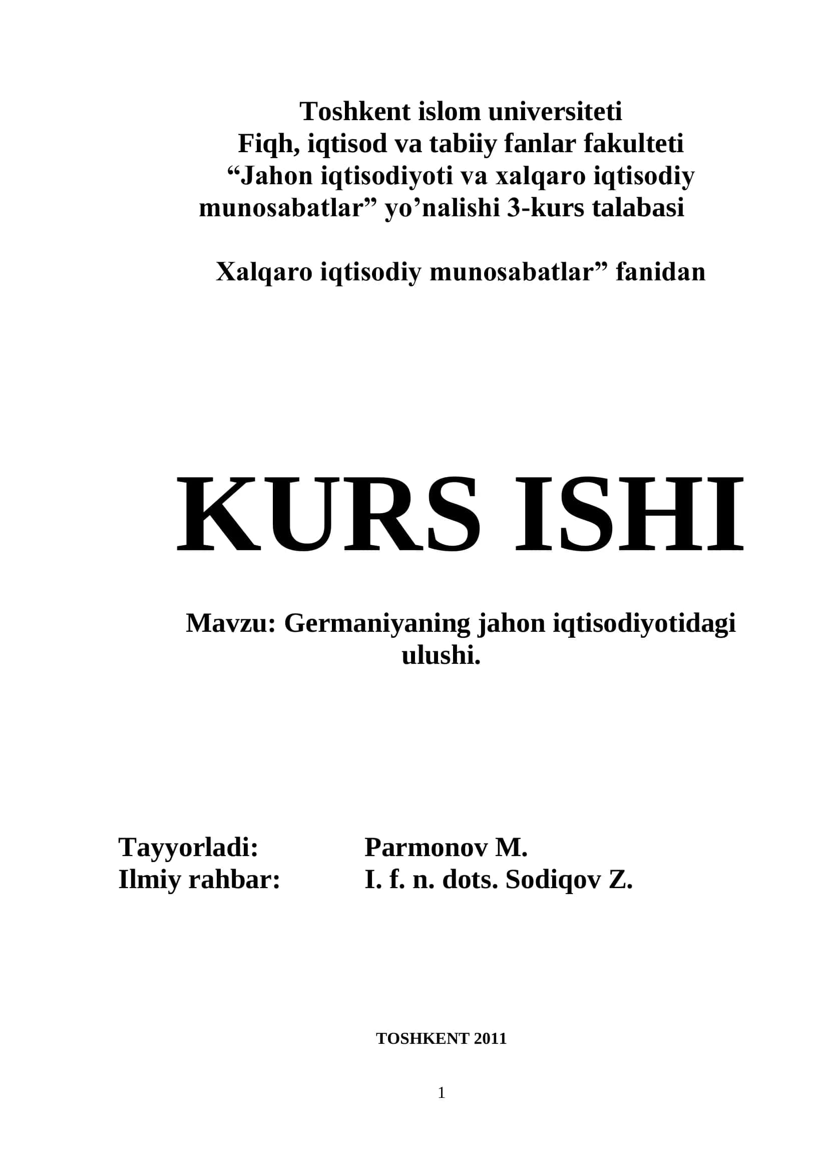 Germaniyaning jahon iqtisodiyotidagi ulushi