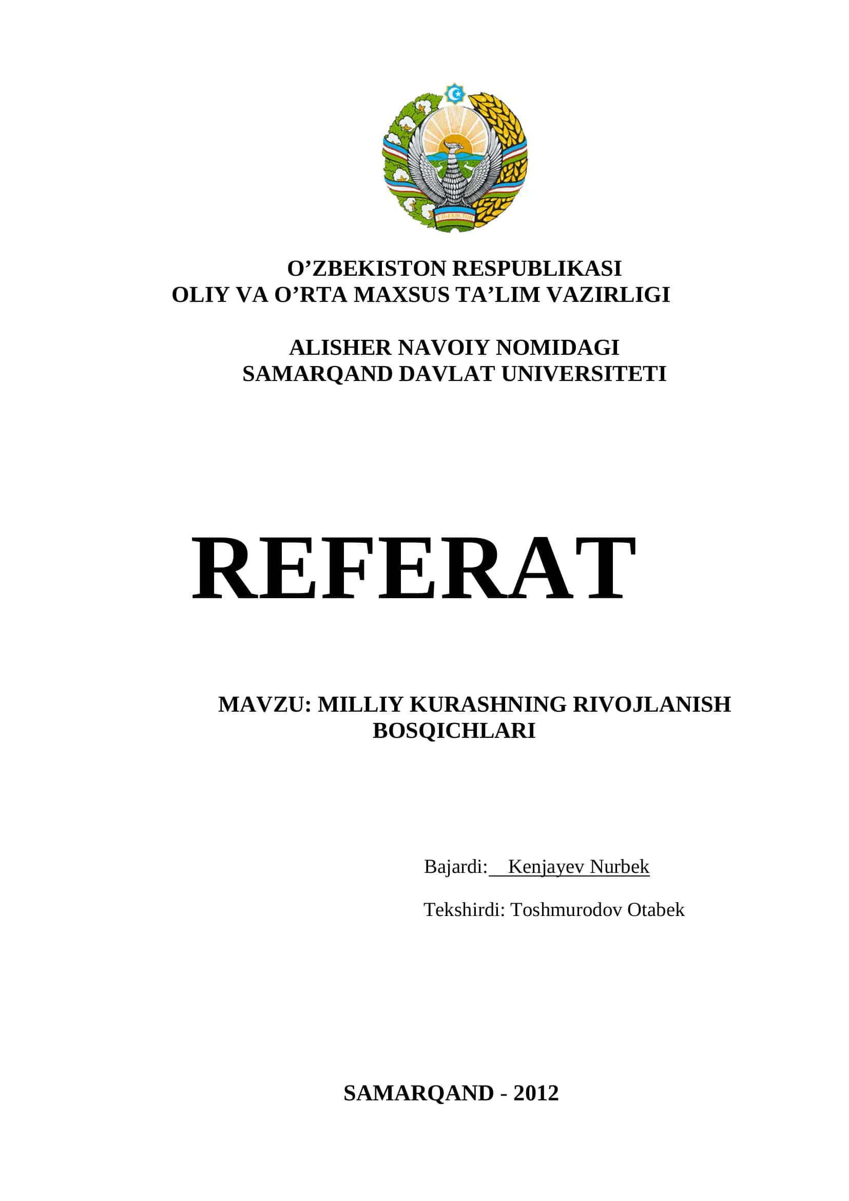 Kurashning Rivojlanishi