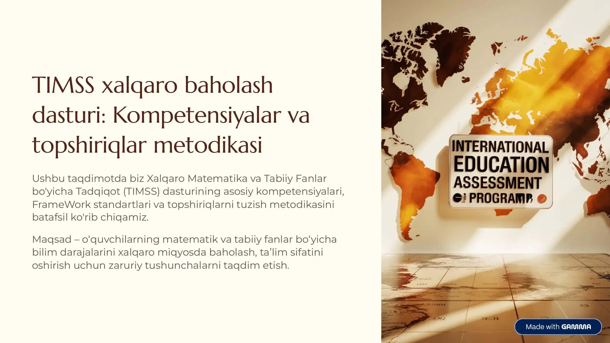 TIMSS xalqaro baholash dasturi: Kompetensiyalar va topshiriqlar metodikasi