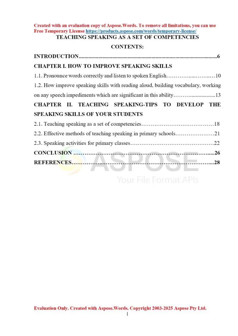 Speaking Competencies: Teaching Speaking as a Set of Competencies