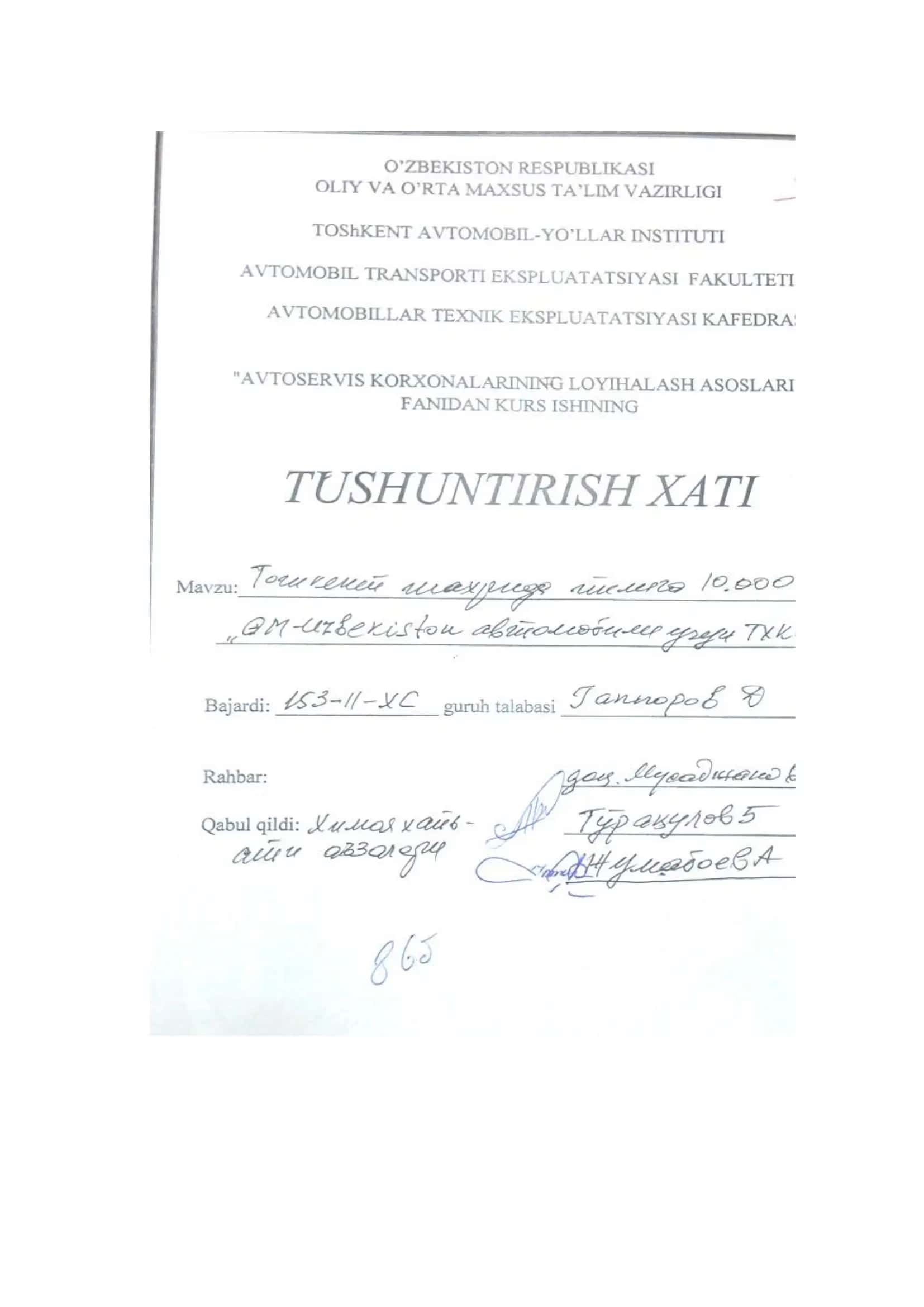 Loyihaga topshiriq
