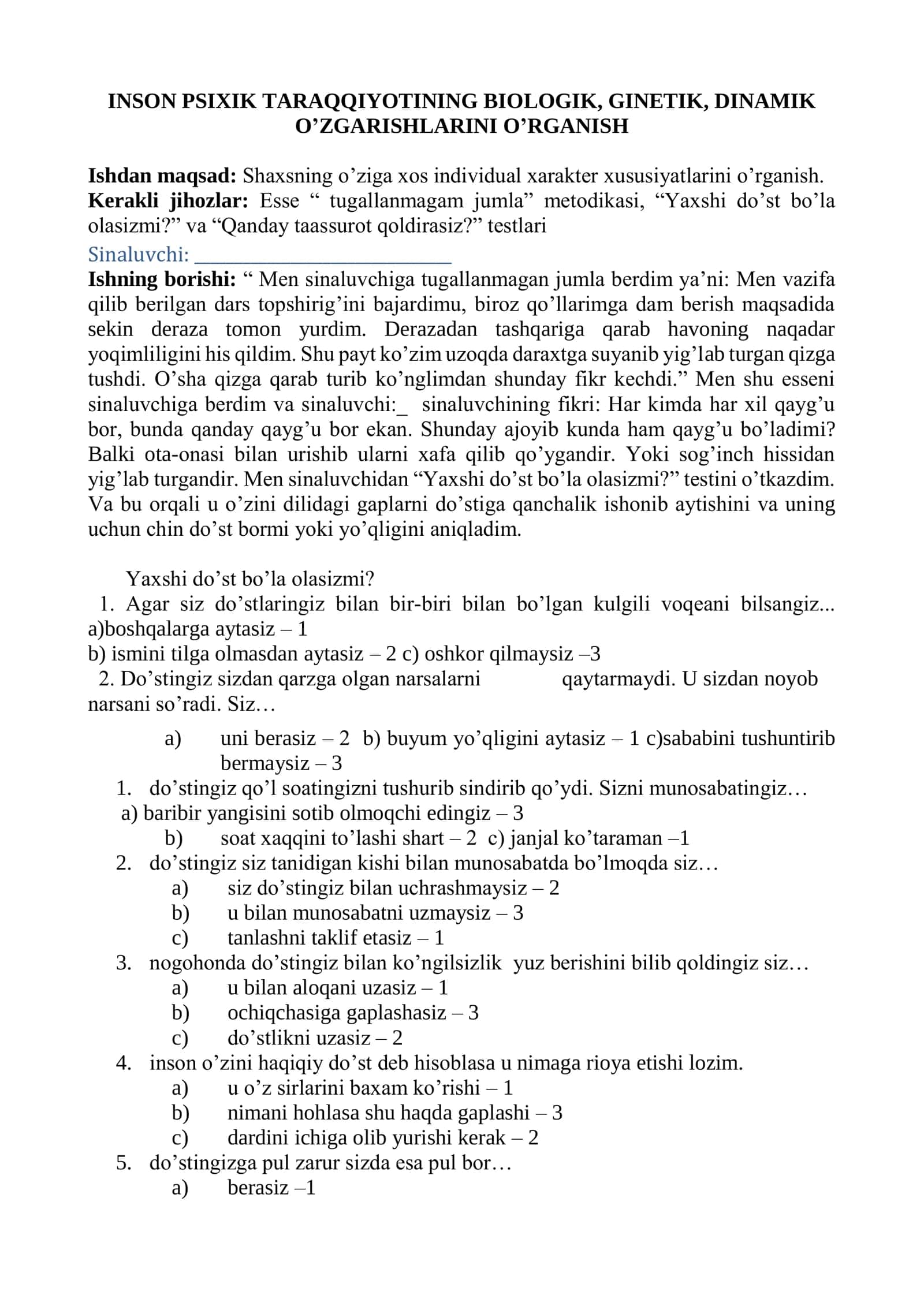 INSON PSIXIK TARAQQIYOTINING BIOLOGIK, GINETIK, DINAMIK O’ZGARISHLARINI O’RGANISH