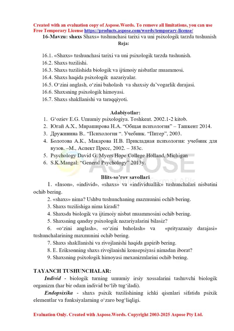 Shaxs «Shaxs» tushunchasi tarixi va uni psixologik tarzda tushunish