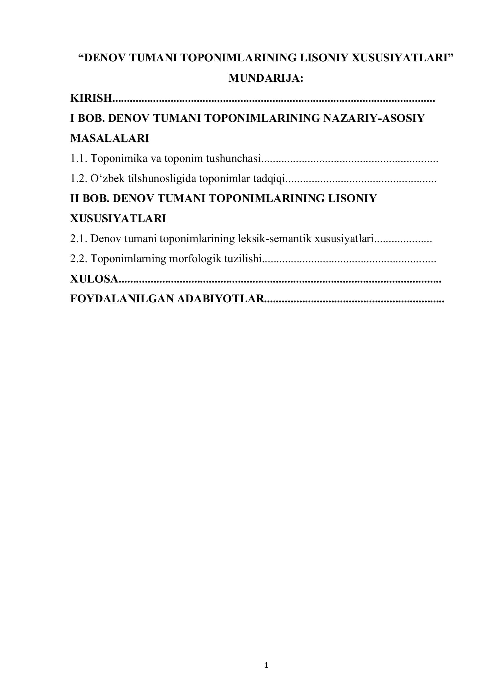 DENOV TUMANI TOPONIMLARINING LISONIY XUSUSIYATLARI”
