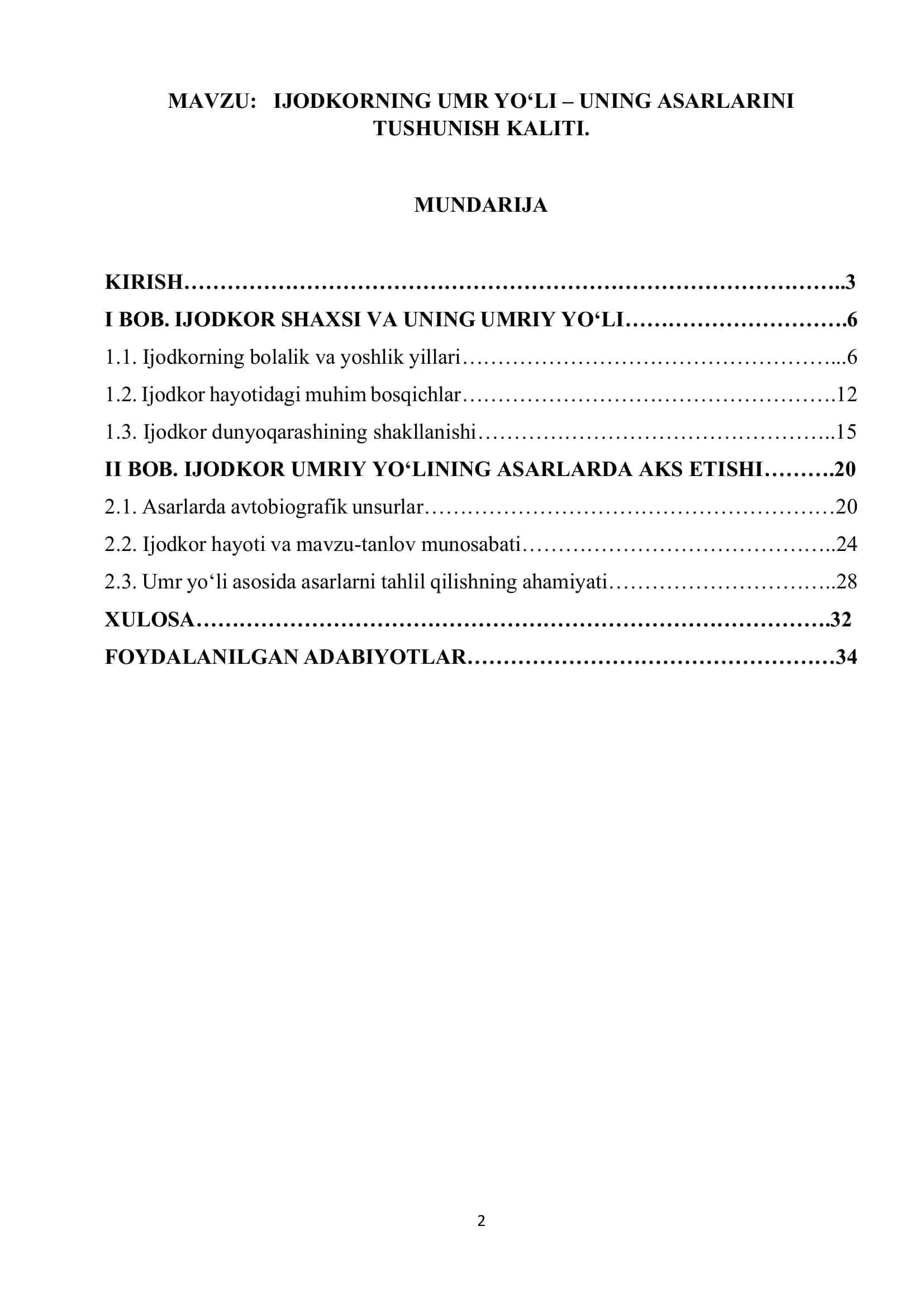IJODKORNING UMR YO‘LI – UNING ASARLARINI