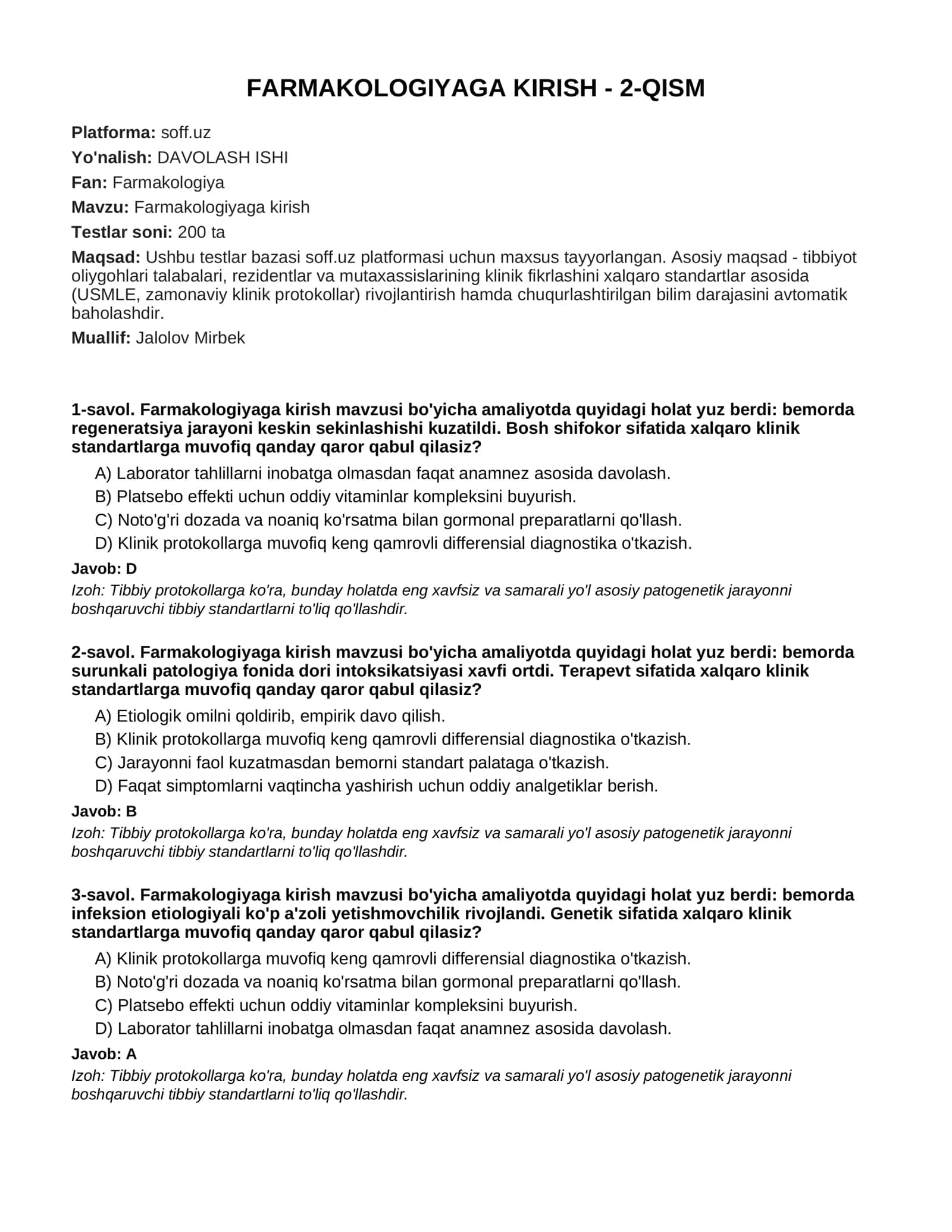 Farmakologiyaga kirish - 2-QISM
