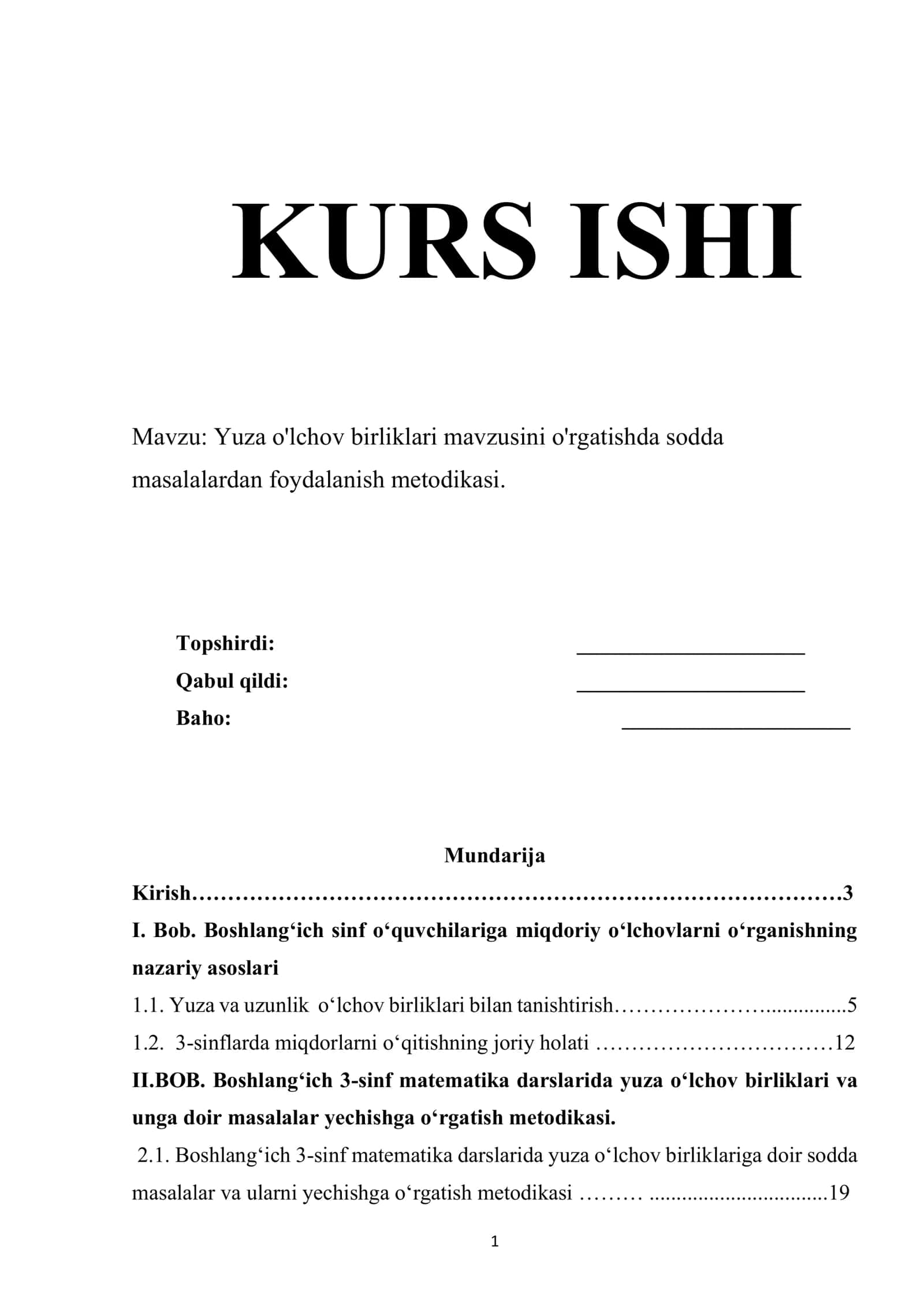 Boshlang'ich sinflarni tayyorlash matematika