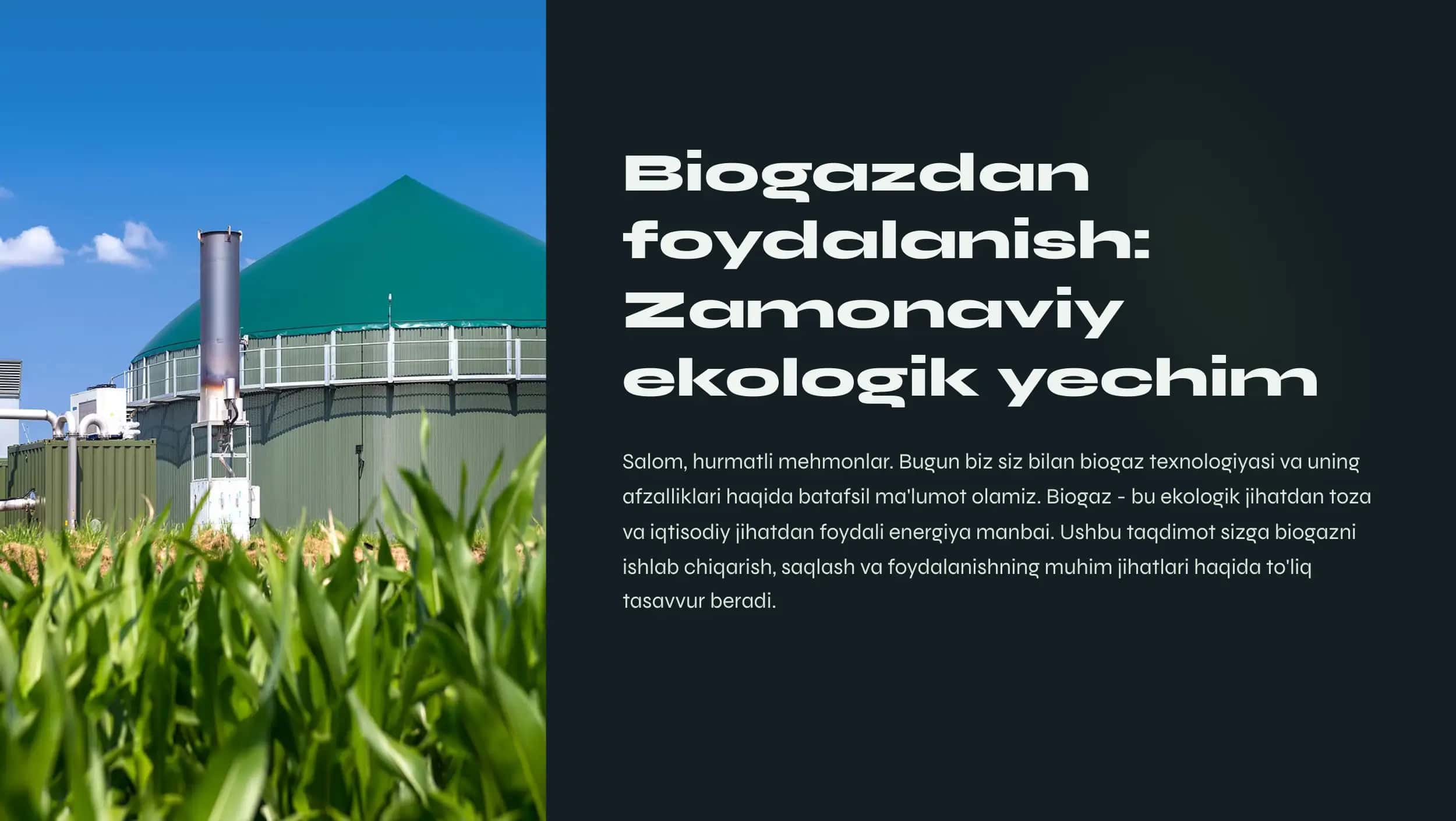Biogazdan foydalanish Zamonaviy ekologik yechim