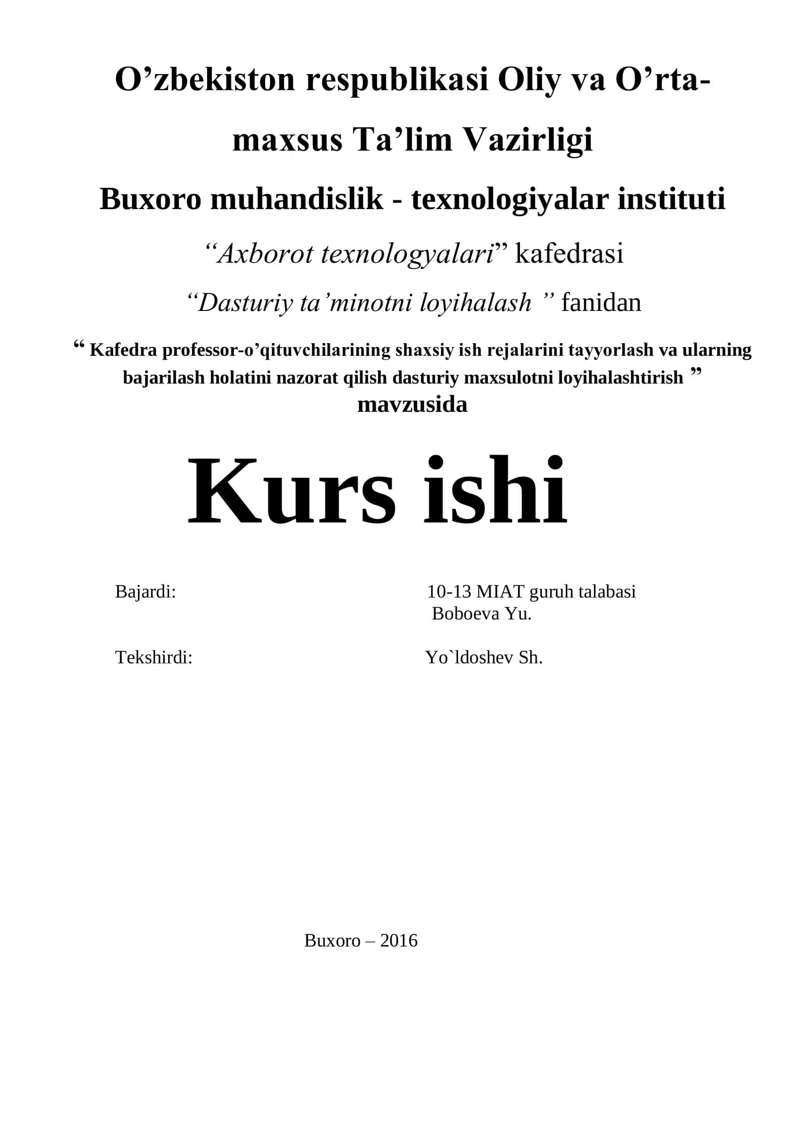 "Dasturiy ta’minotni loyihalash"