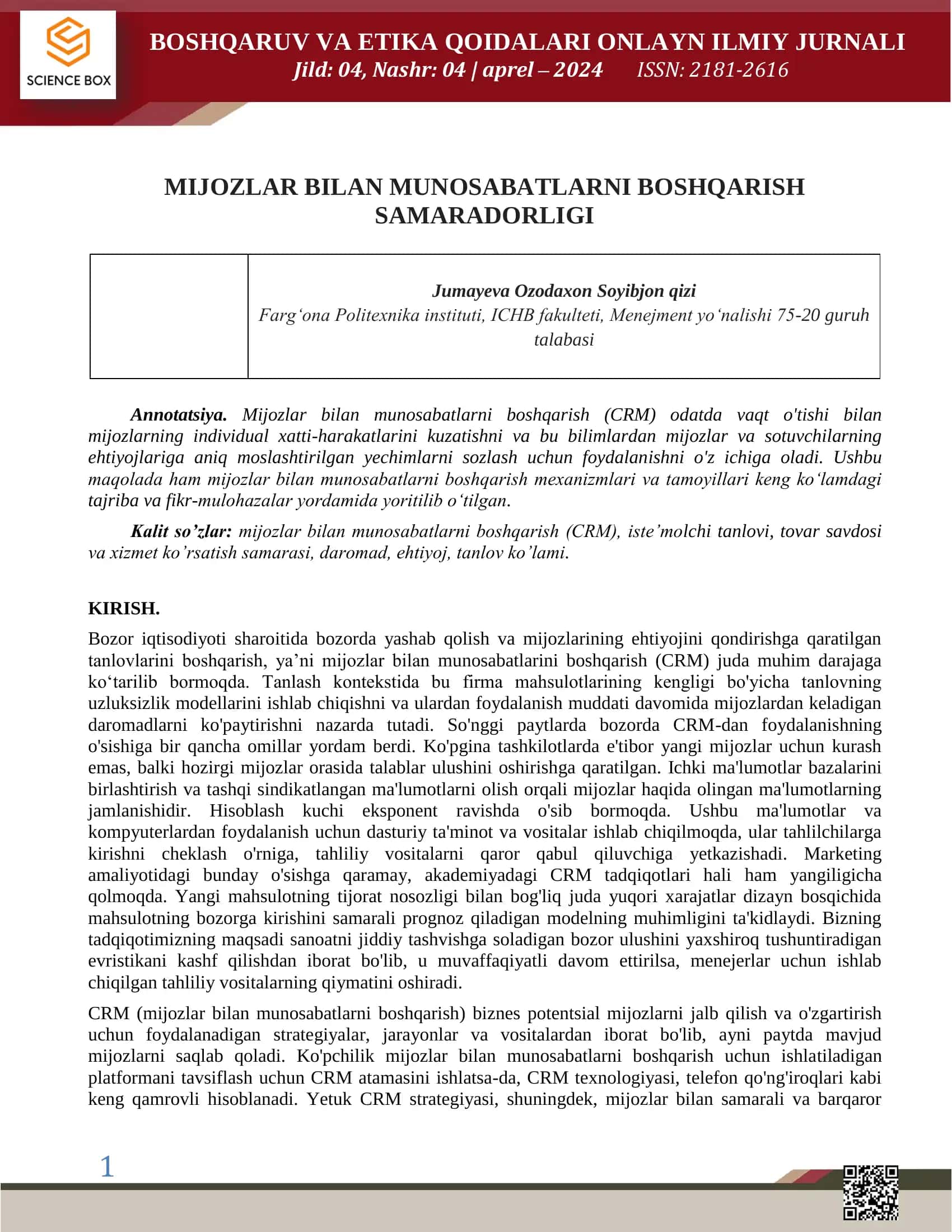MIJOZLAR BILAN MUNOSABATLARNI BOSHQARISH