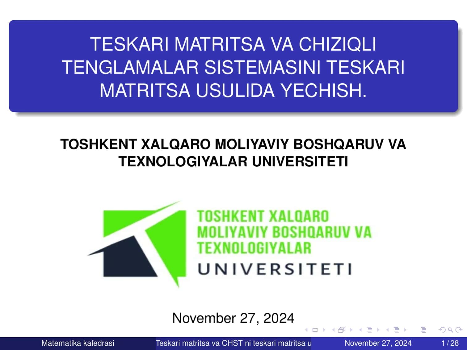 Teskari Matritsa va Chiziqli Tenglamalar Sistemasi