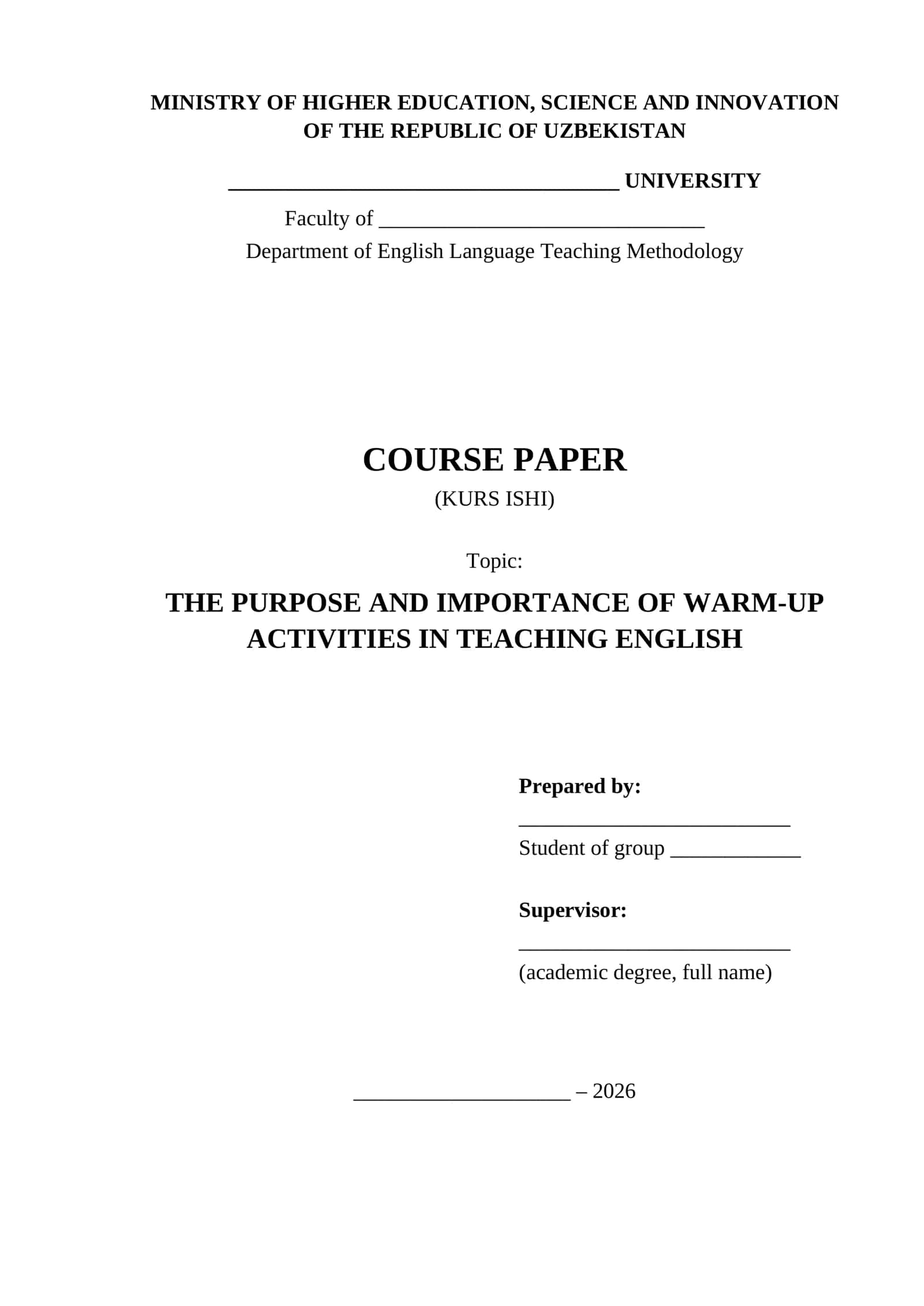 The purpose and importance of warm up activities in teaching English
