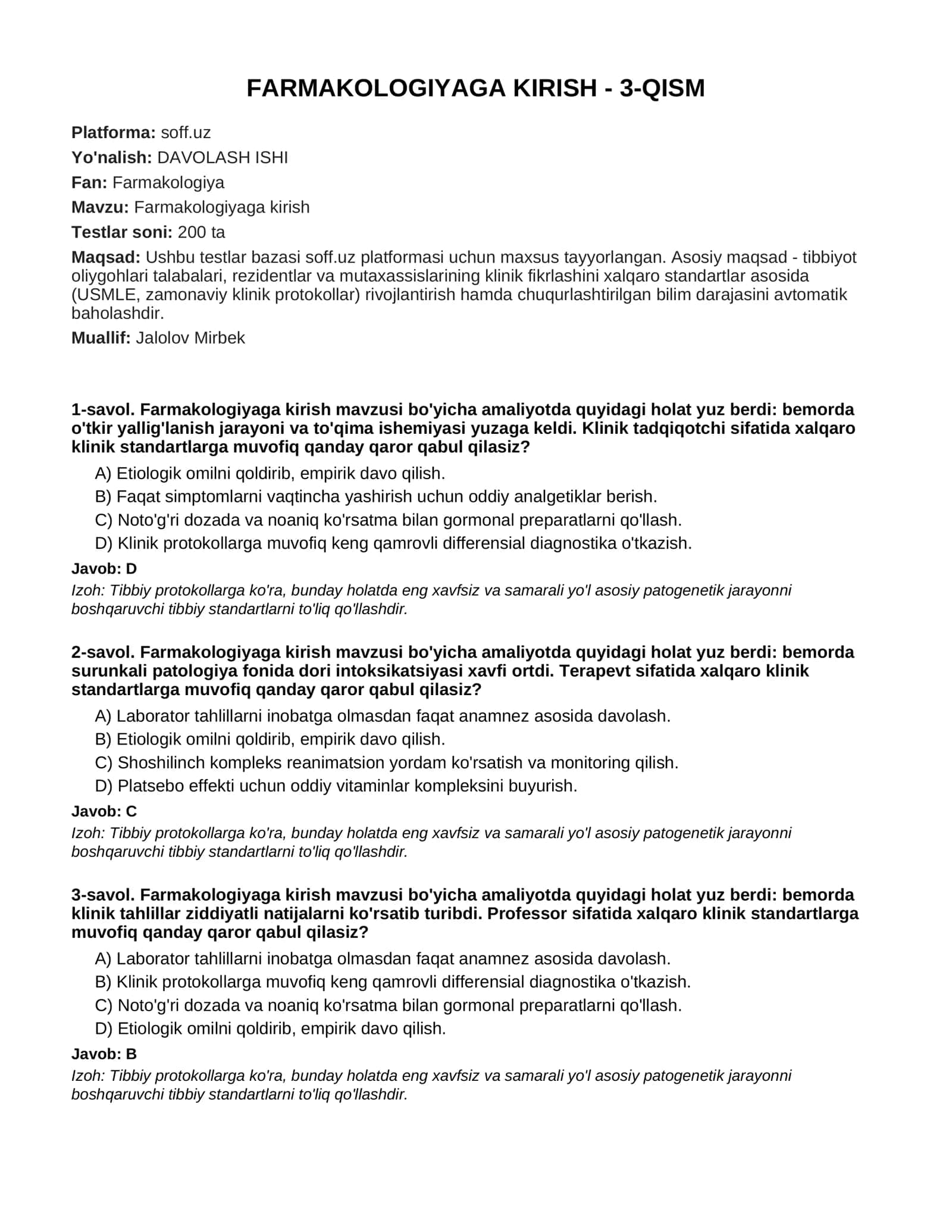 Farmakologiyaga kirish - 3-QISM