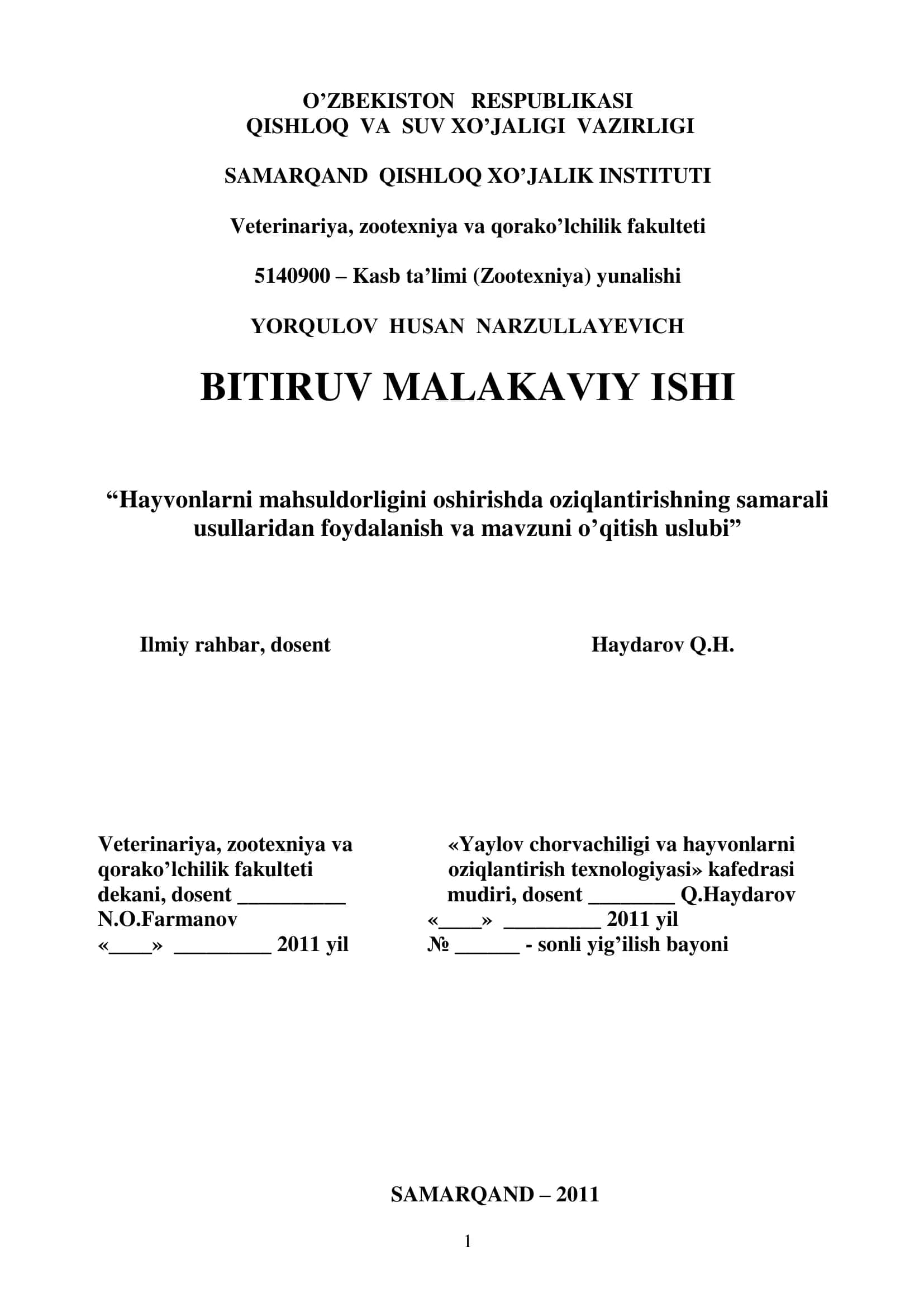 Yaylov chorvachiligi va hayvonlarni oziqlantirish texnologiyasi