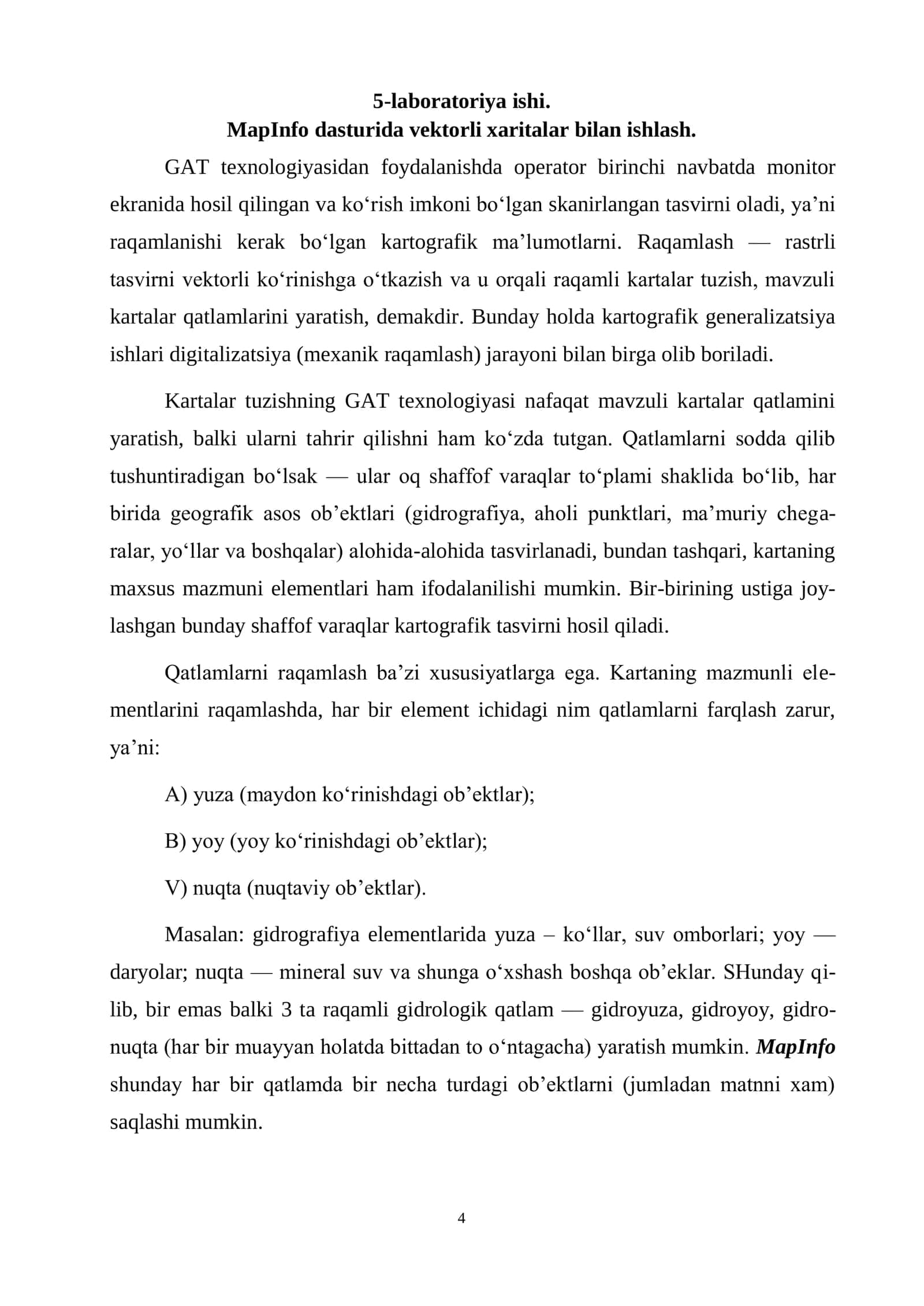 MapInfo dasturida vektorli xaritalar bilan ishlash