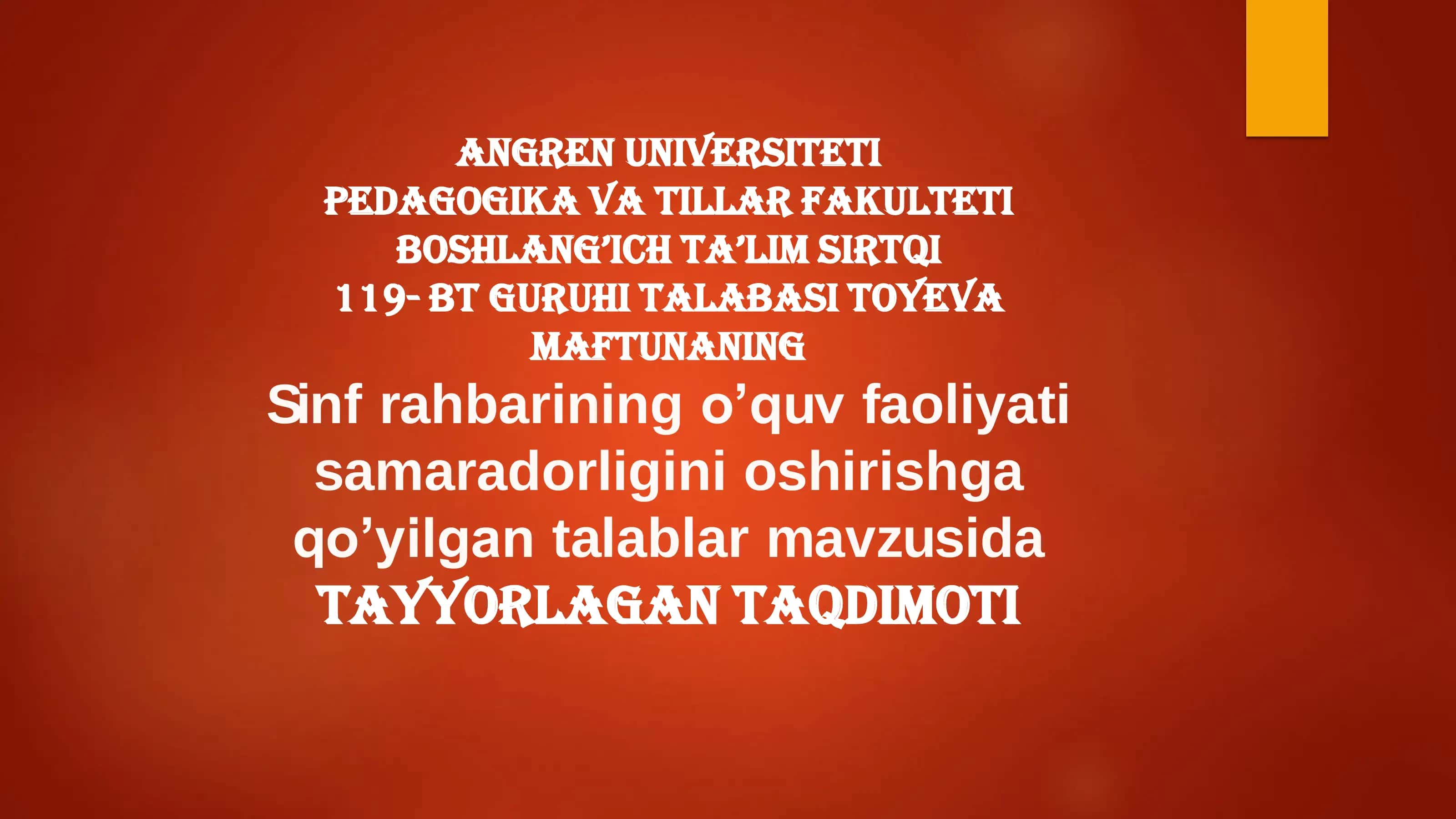 Angren universiteti BT 119-guruh talabasi Toyeva Maftuna