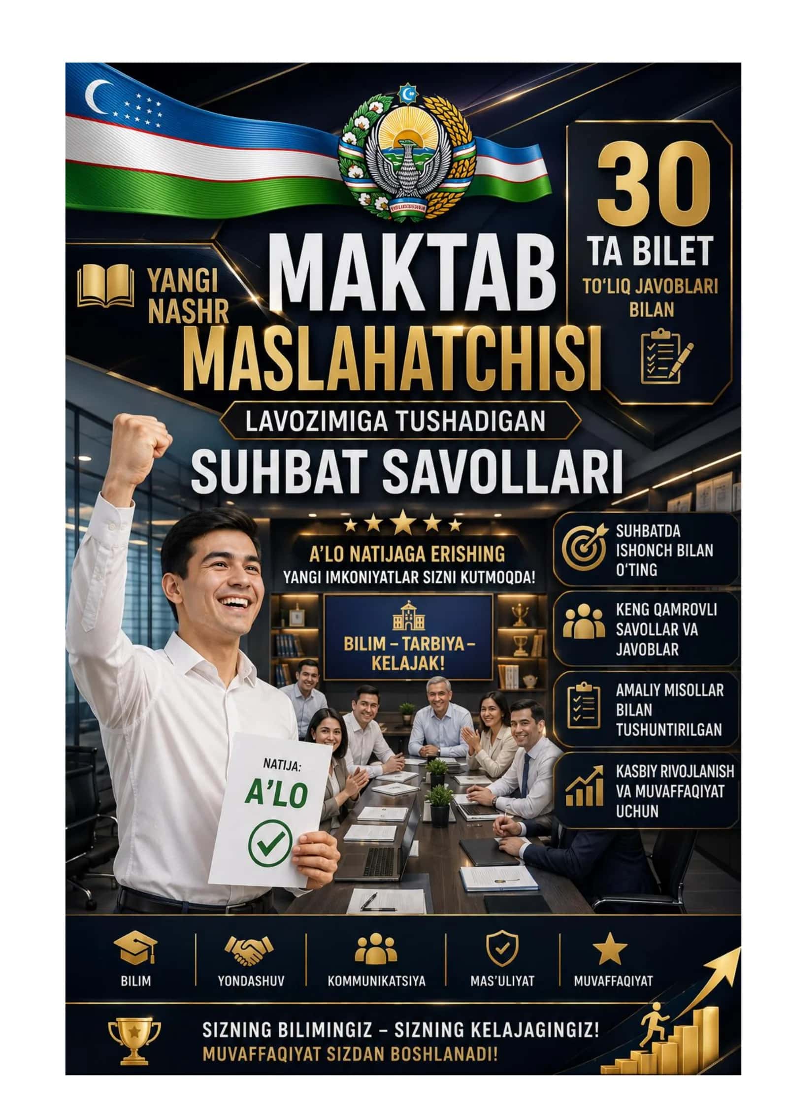 MAKTAB MASLAHATCHISI LAVOZIMIGA ISHGA KIRISH 30 BILETLARI