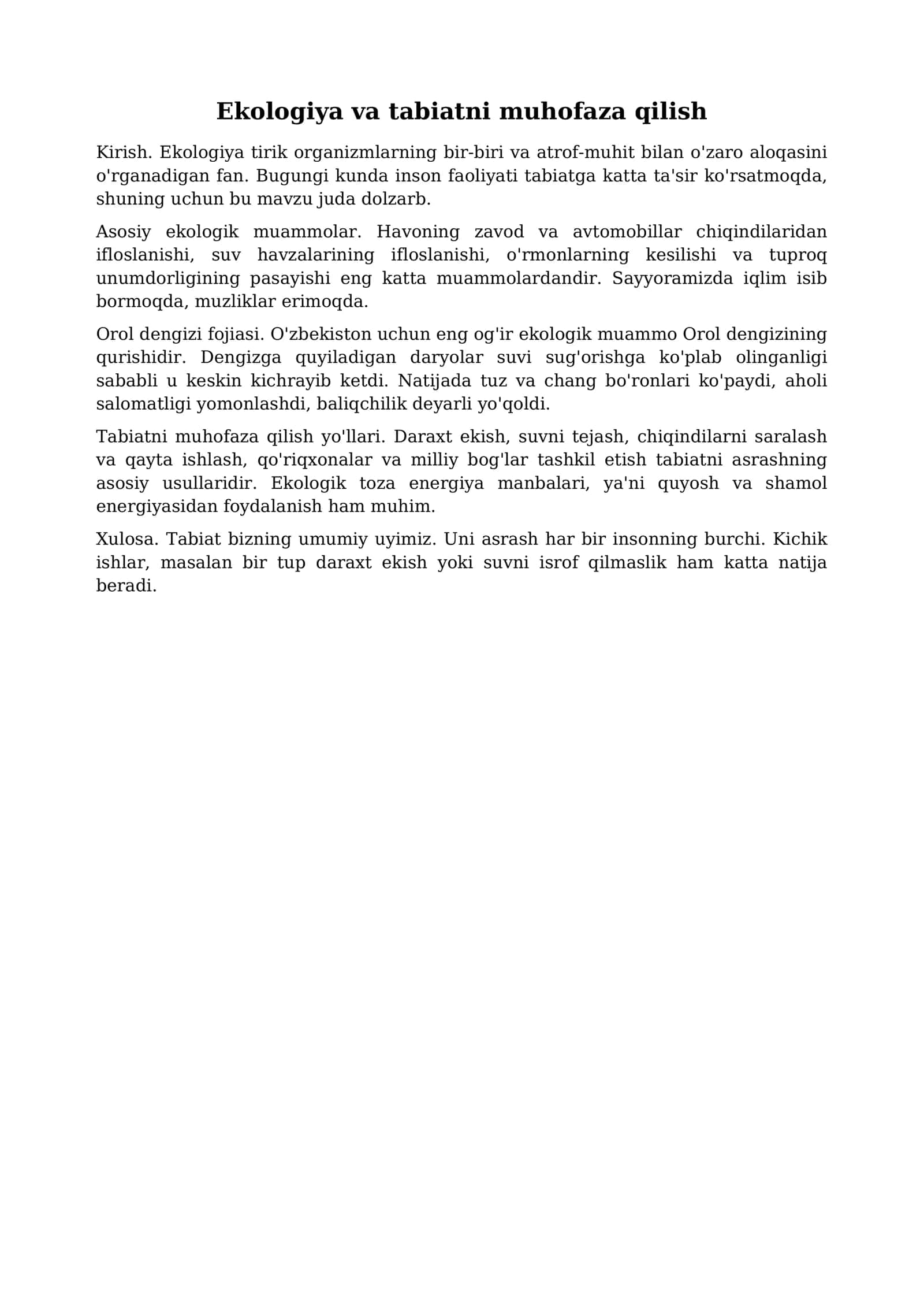 Ekologiya va tabiatni muhofaza qilish