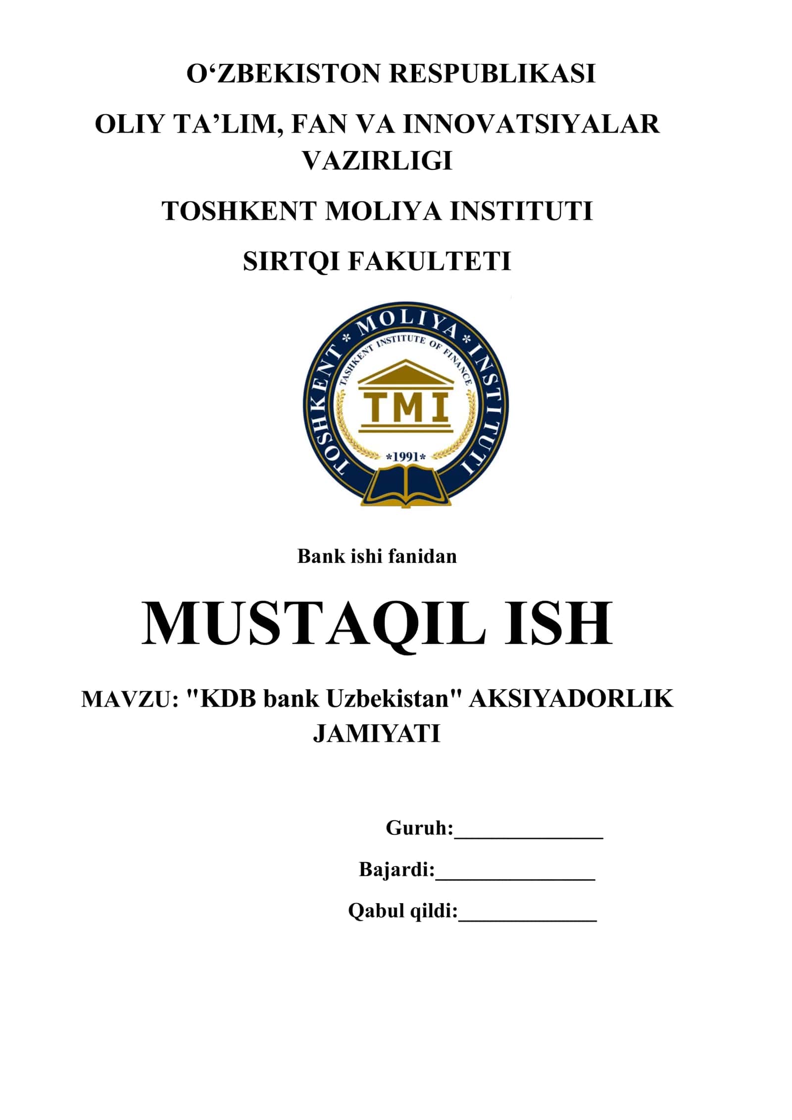 "KDB bank Uzbekistan" AKSIYADORLIK JAMIYATI