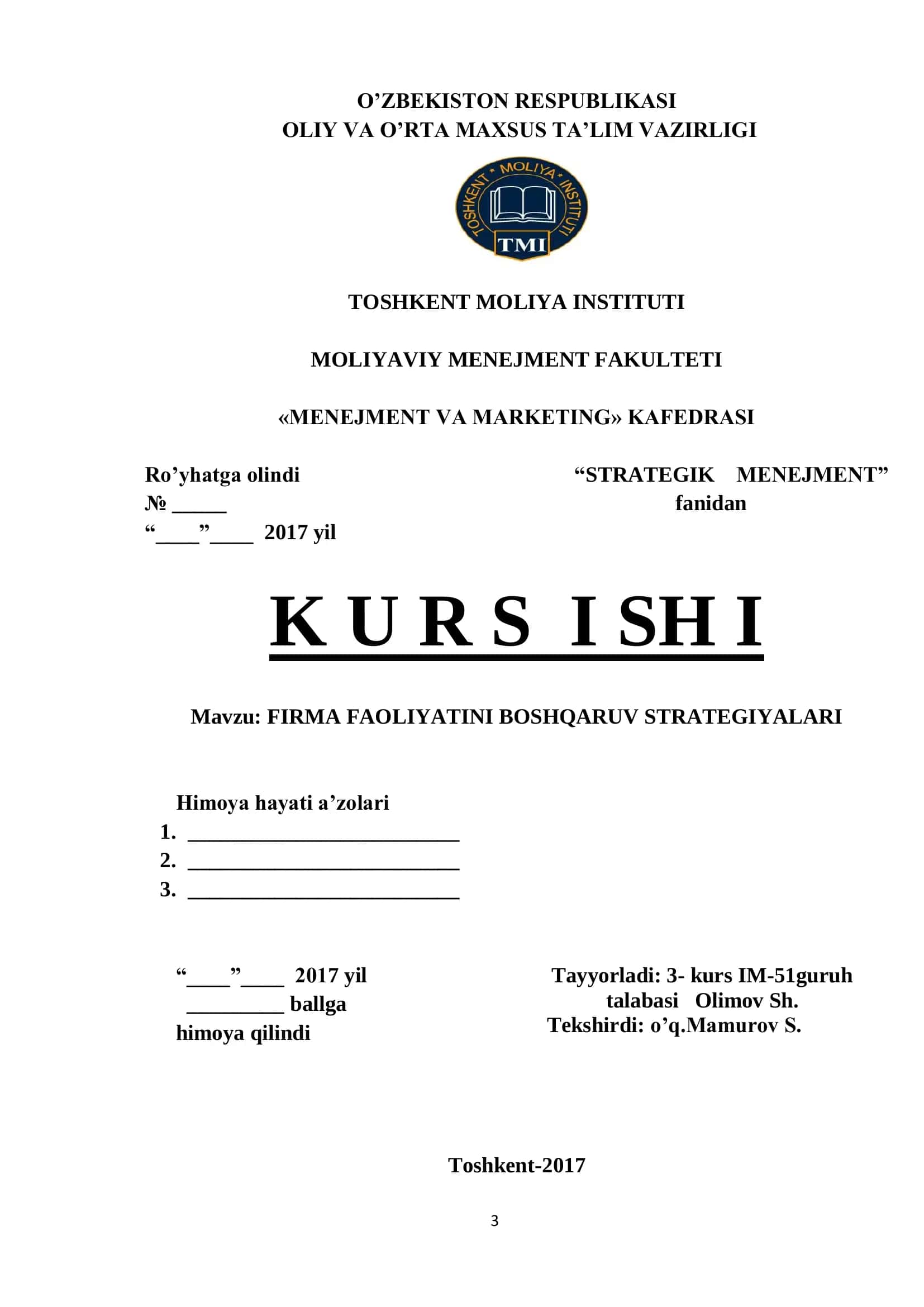 STRATEGIK MENEJMENT KURSI