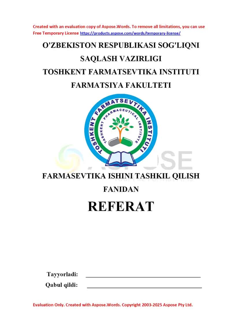 8. Retseptlarni ekspertiza qilish. Referat 9 bet.