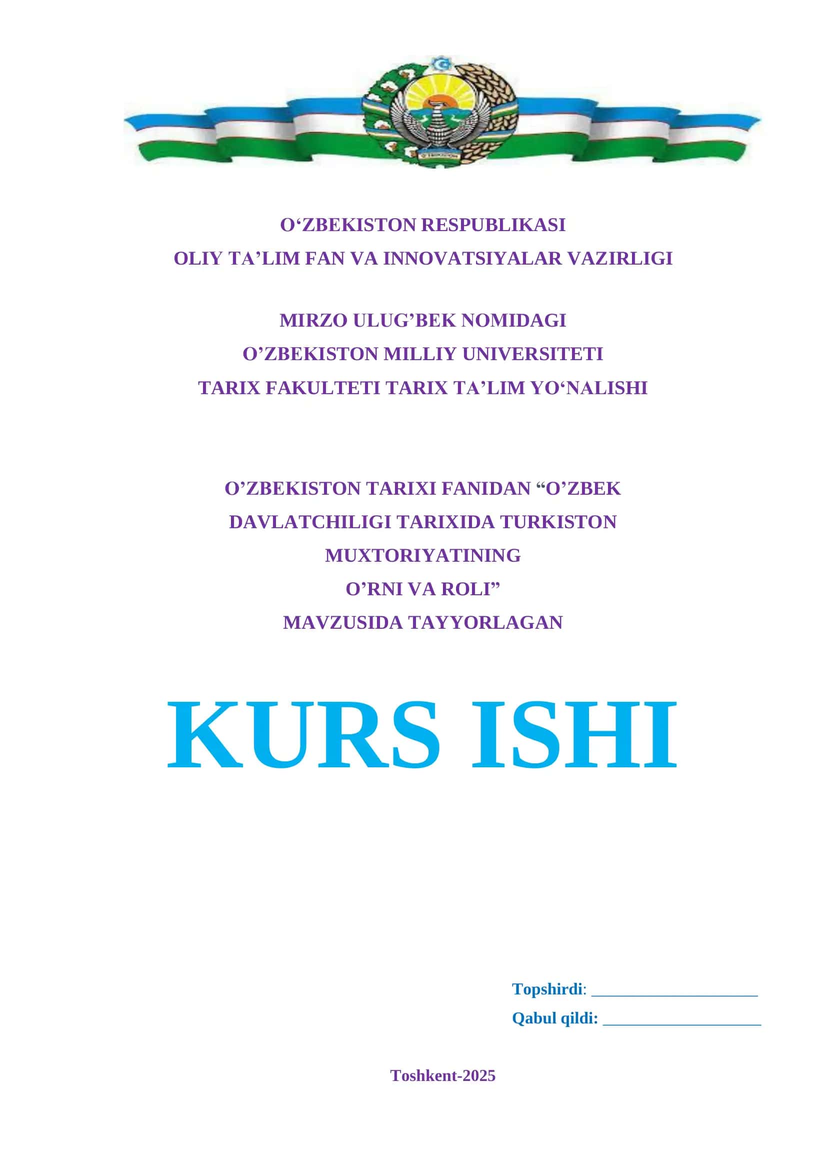 O’ZBEK DAVLATCHILIGI TARIXIDA TURKISTON MUXTORIYATINING O’RNI VA ROLI”