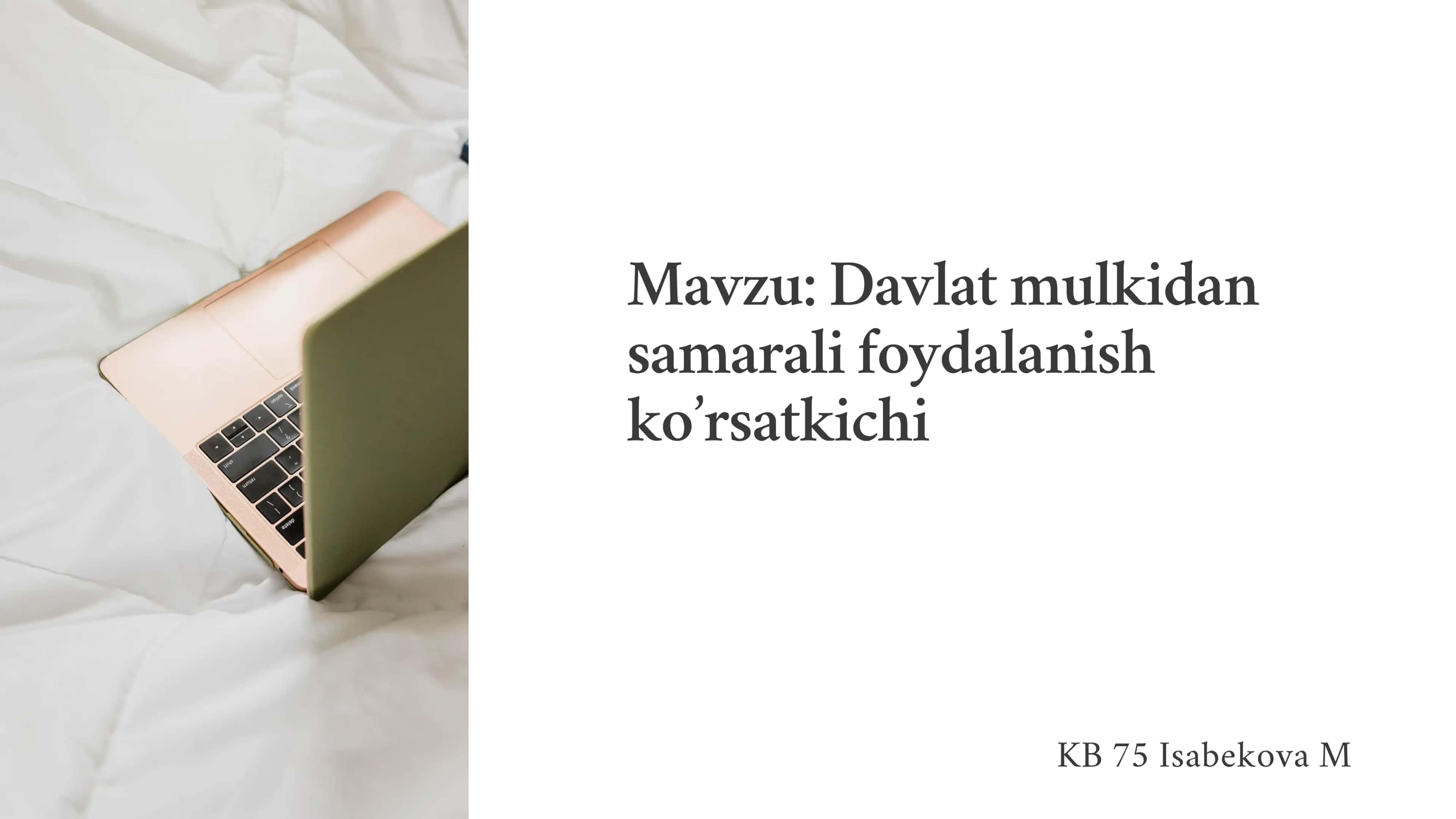 Davlat mulkidan samarali foydalanish ko’rsatkichi