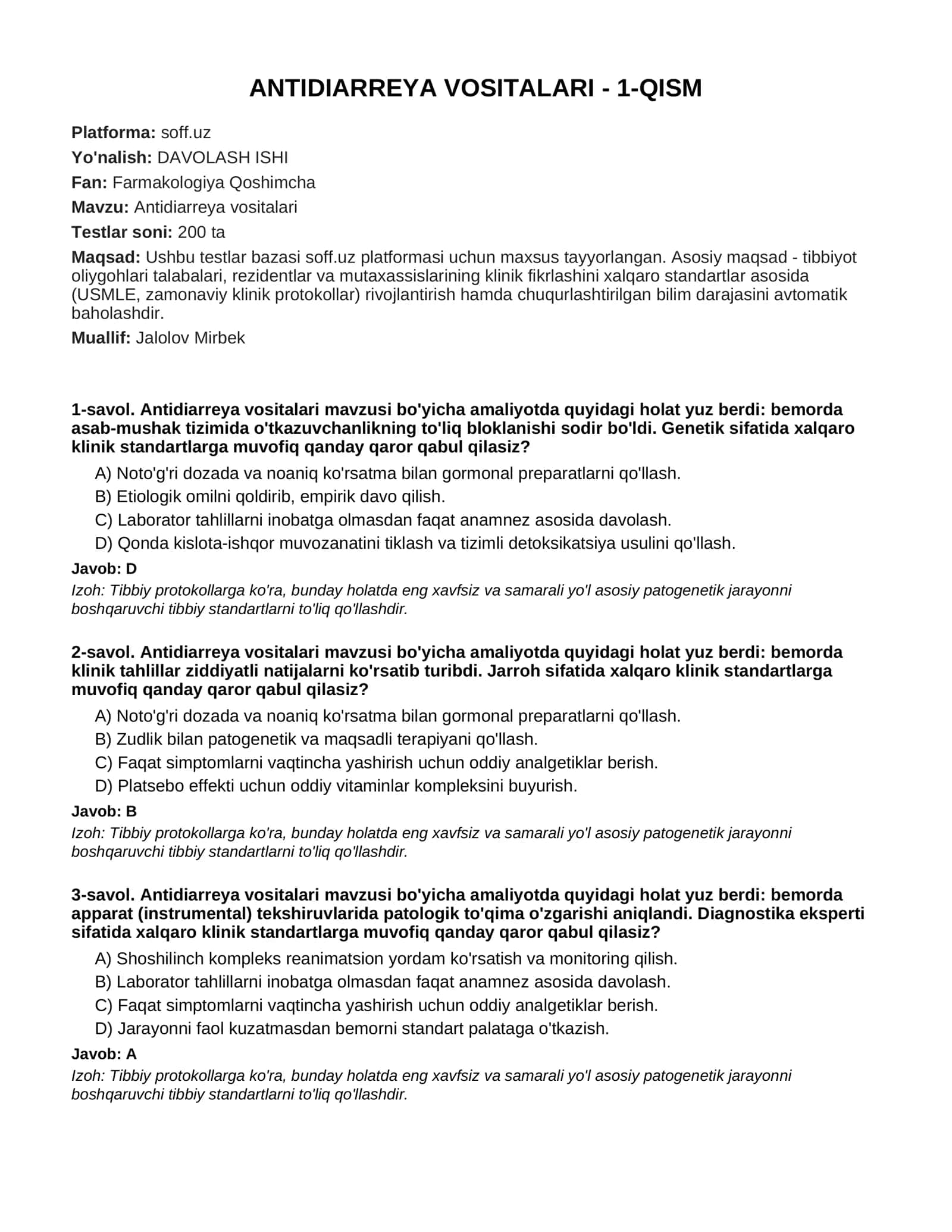 Antidiarreya vositalari - 1-QISM