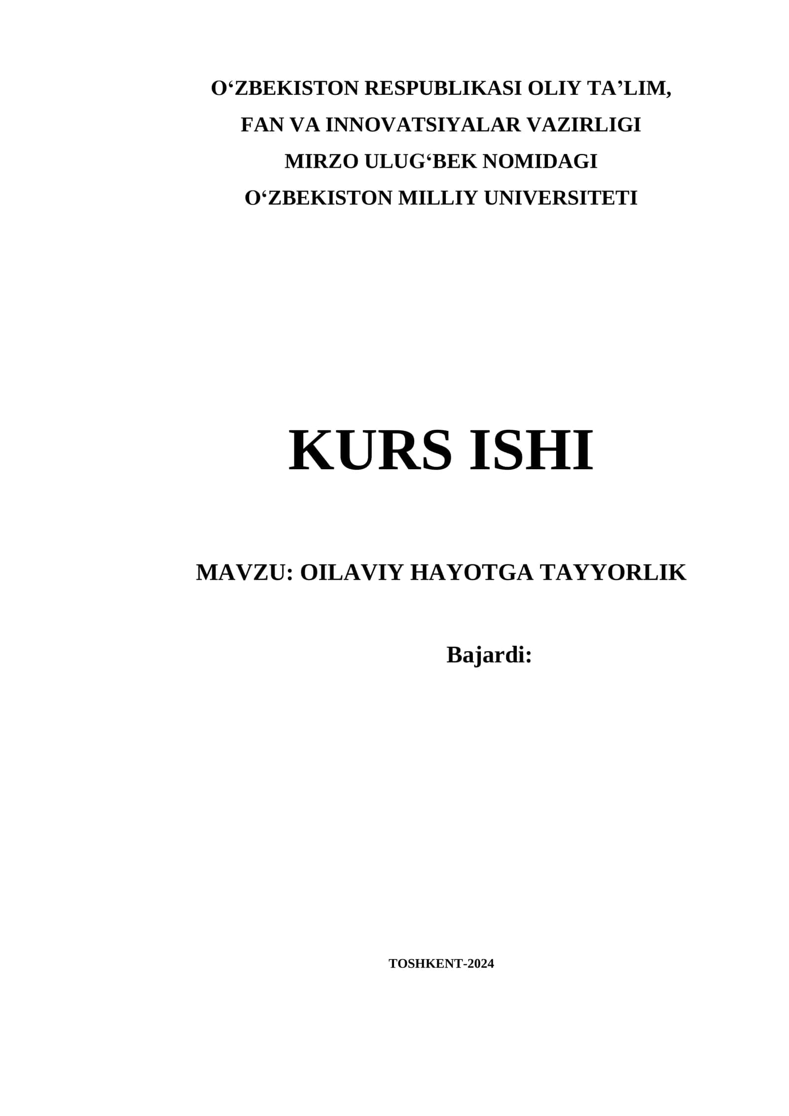 OILAVIY HAYOTGA TAYYORLIK
