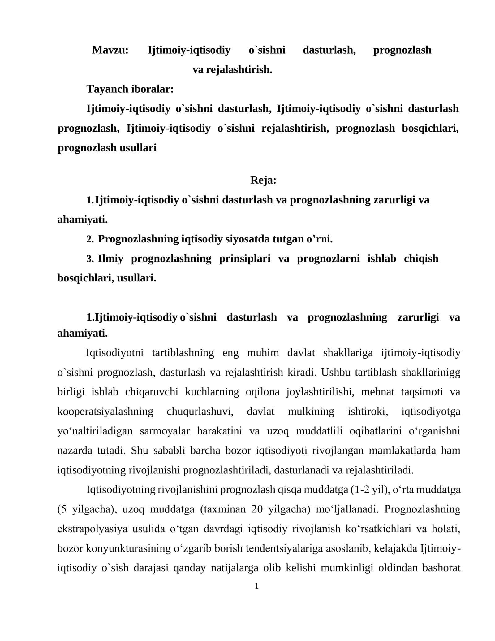 Ijtimoiy-iqtisodiy o`sishni dasturlash